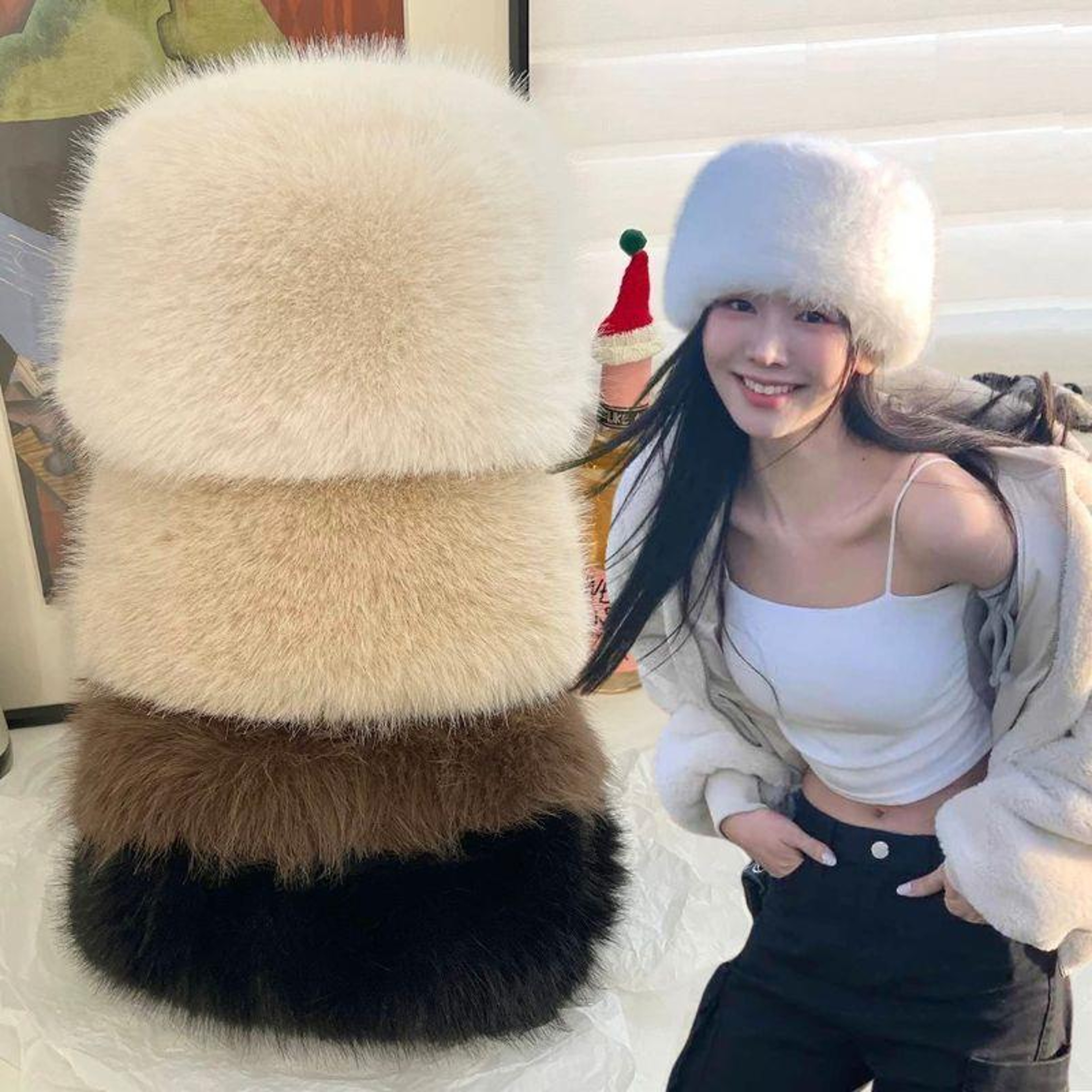 Fluffy Fur Winter Hat Womens Ski Cap Thick Warm Windproof Faux Fur Russian Fishermans Mink Snow Hat 0