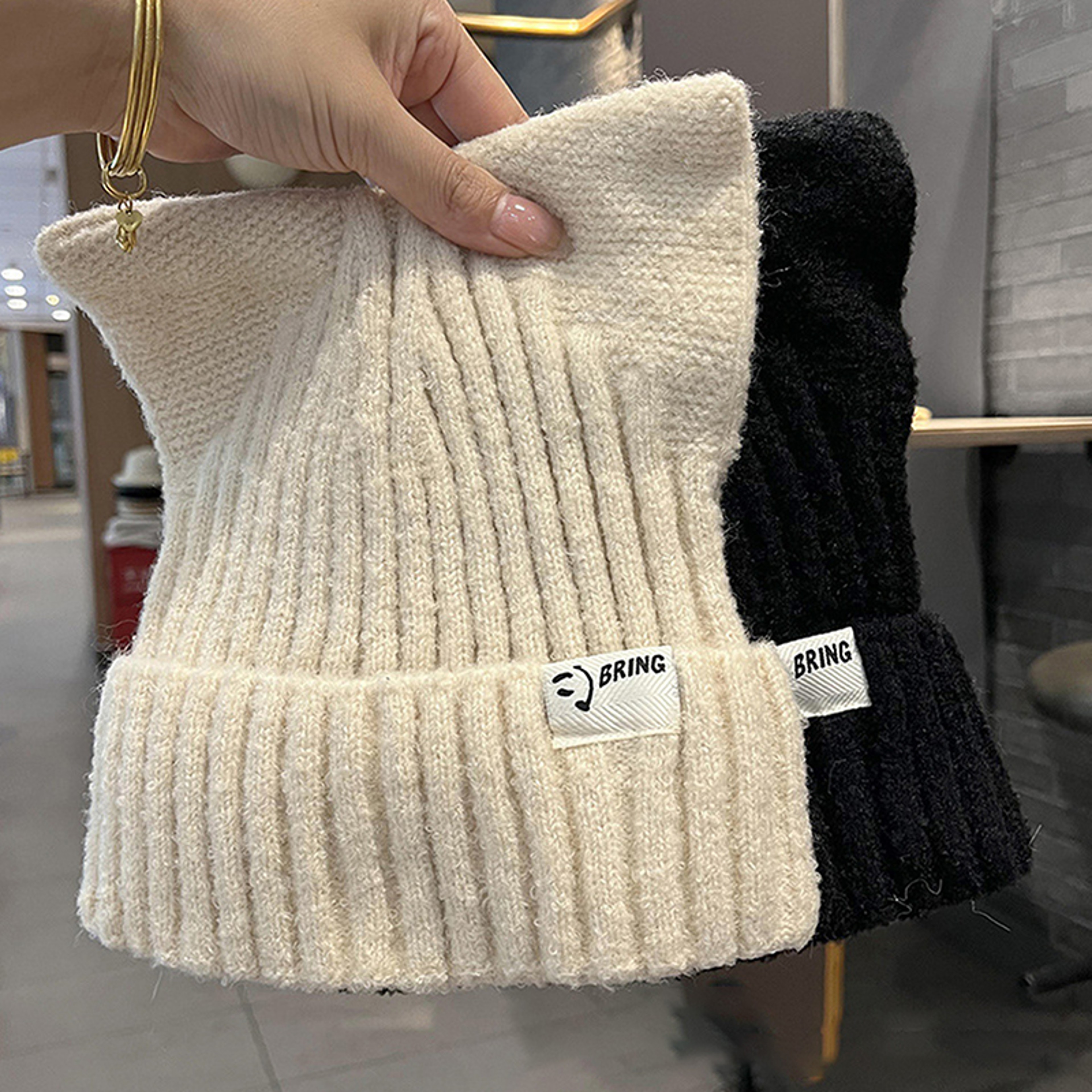 Sweet Cat Ears Beanies For Women Winter Warm Ear Protection Autumn Pullover Knitted Hats Versatile 2