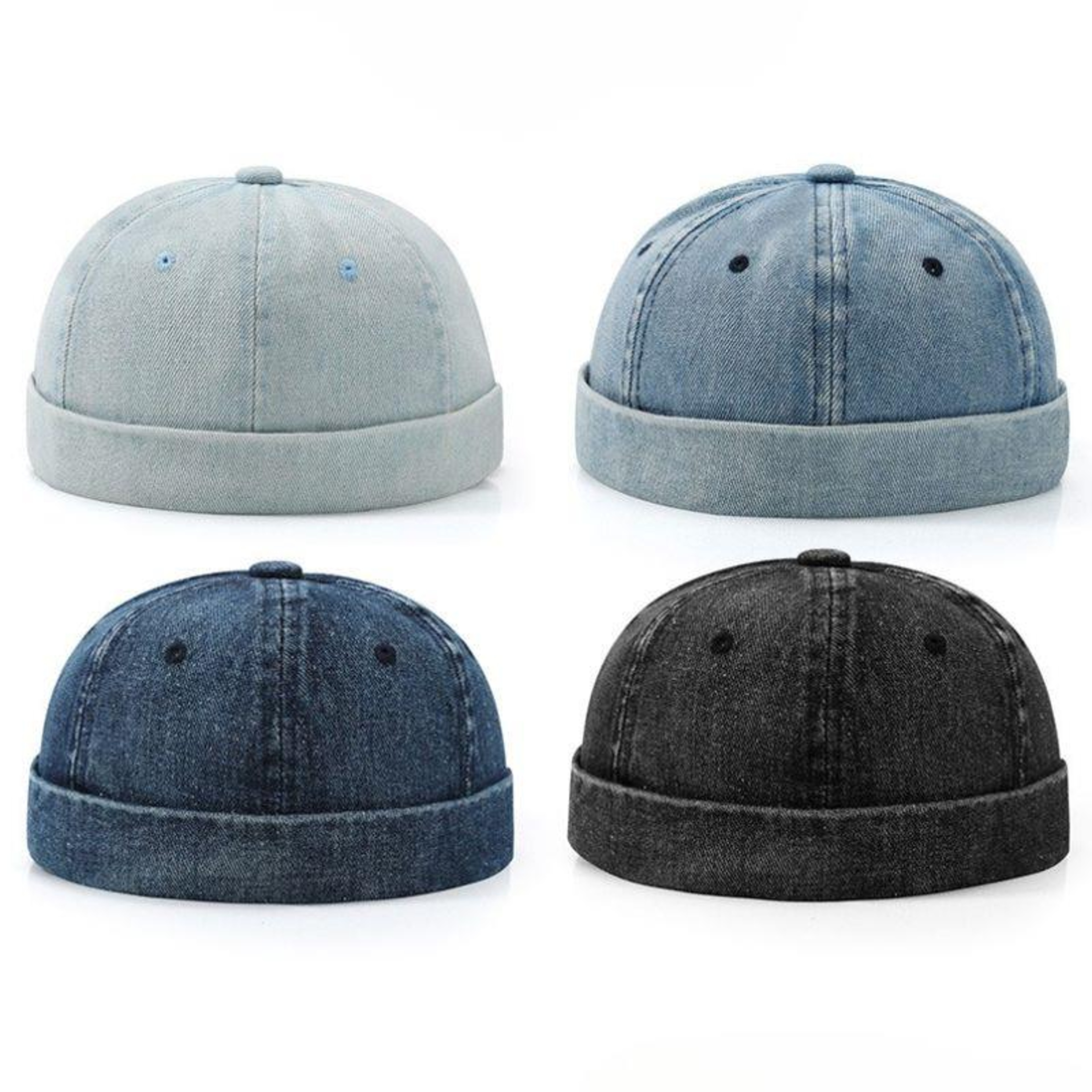 Solid Color Denim Docker Cap Adjustable Brimless Skullcap Beanie Sailor Cap For Men Women Bucket Da 1