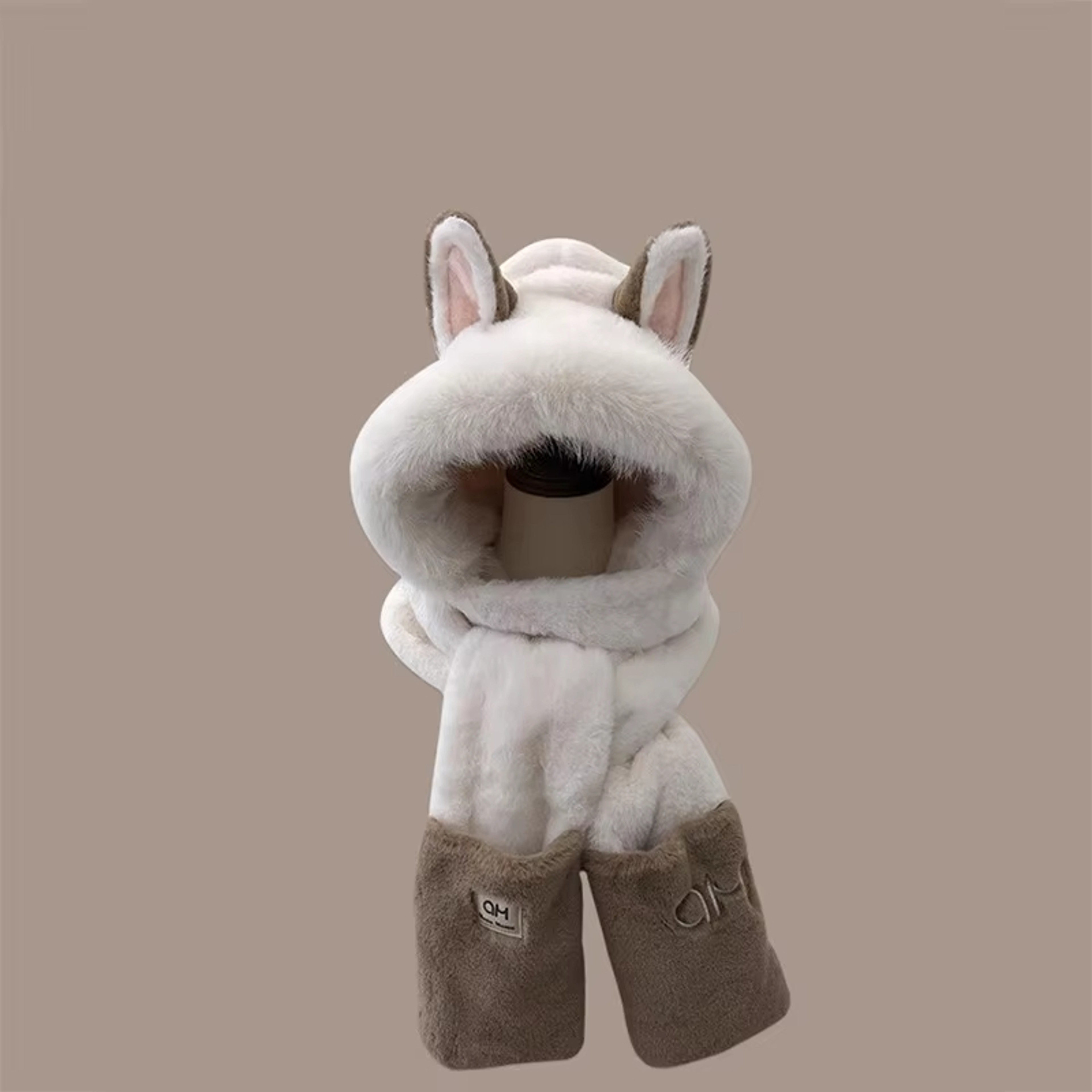 Fashionable OnePiece Plush Hat Winter Fox Warm Ear Protection Scarf 1