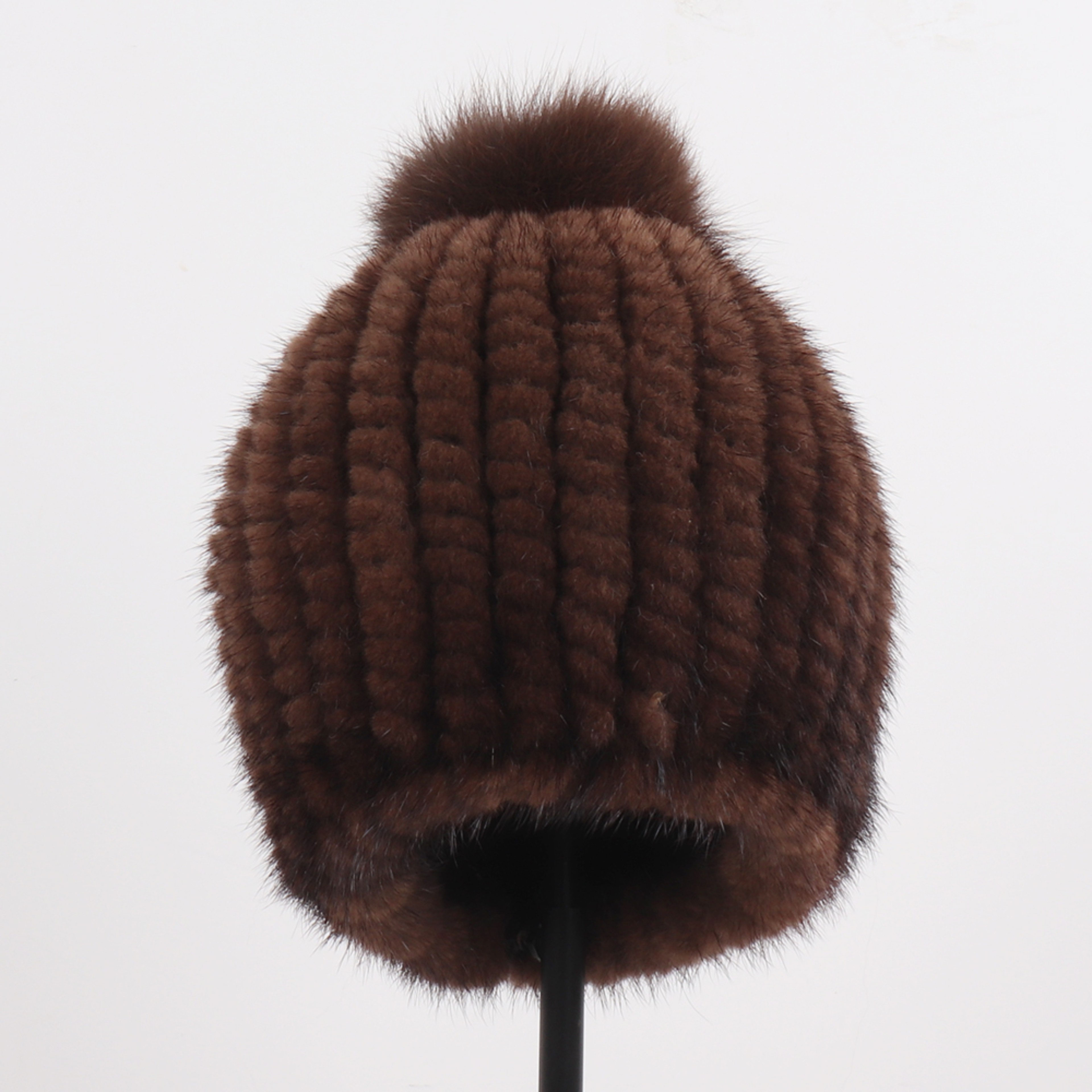 Winter Women Genuine Mink Fur Hat Hand Knitted Warm Cap With Real Mink Fur And Fox Fur Pompoms 1