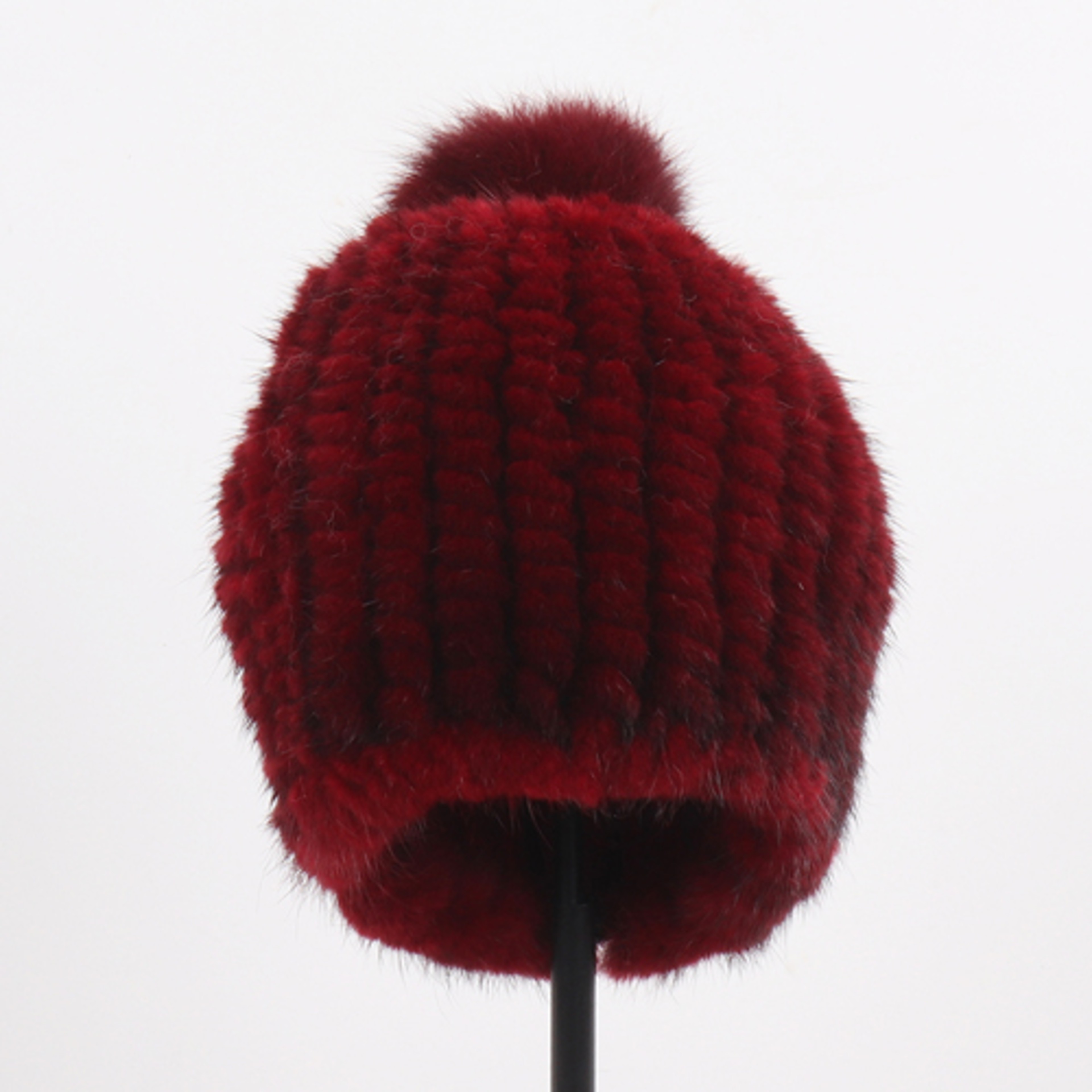 Winter Women Genuine Mink Fur Hat Hand Knitted Warm Cap With Real Mink Fur And Fox Fur Pompoms 5