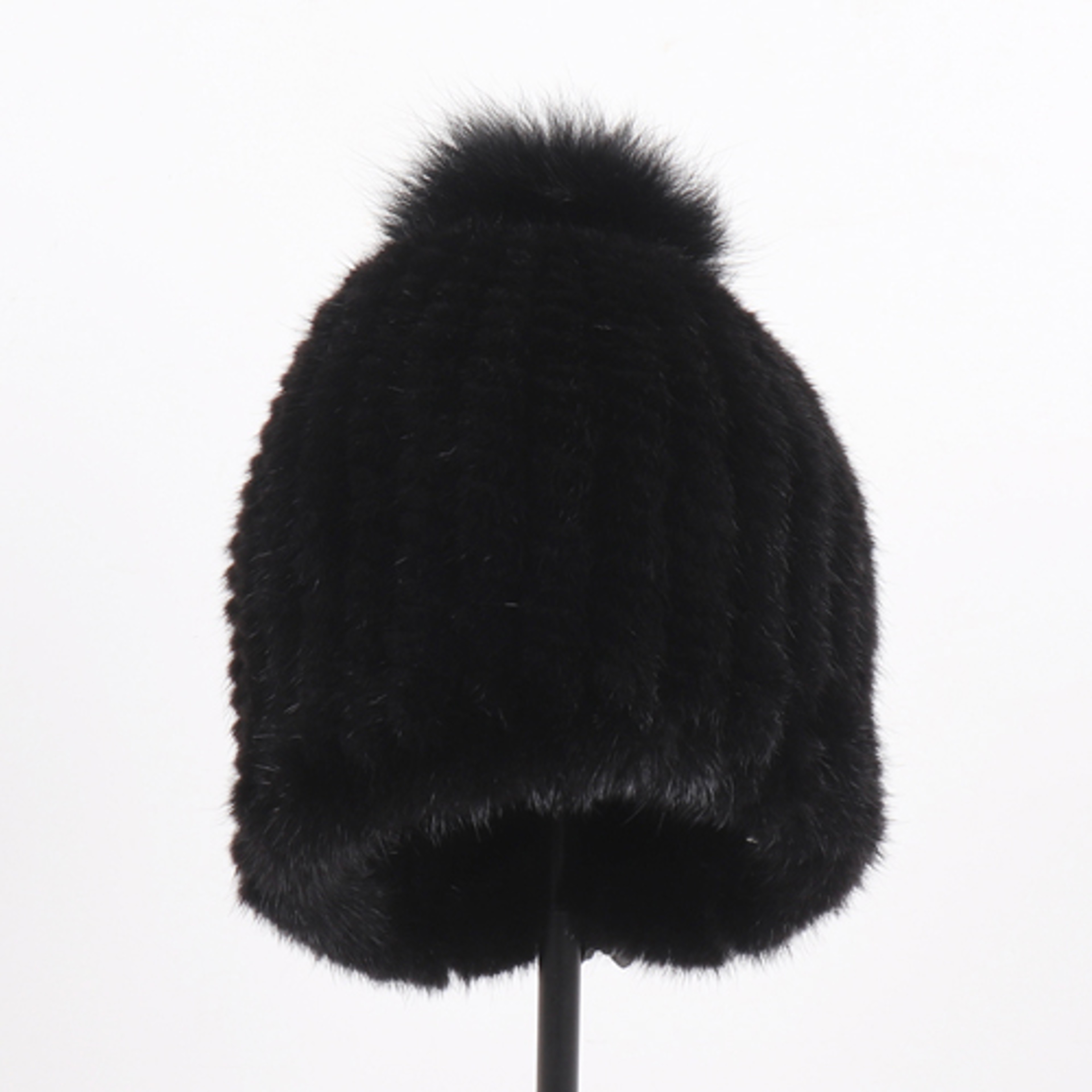 Winter Women Genuine Mink Fur Hat Hand Knitted Warm Cap With Real Mink Fur And Fox Fur Pompoms 10