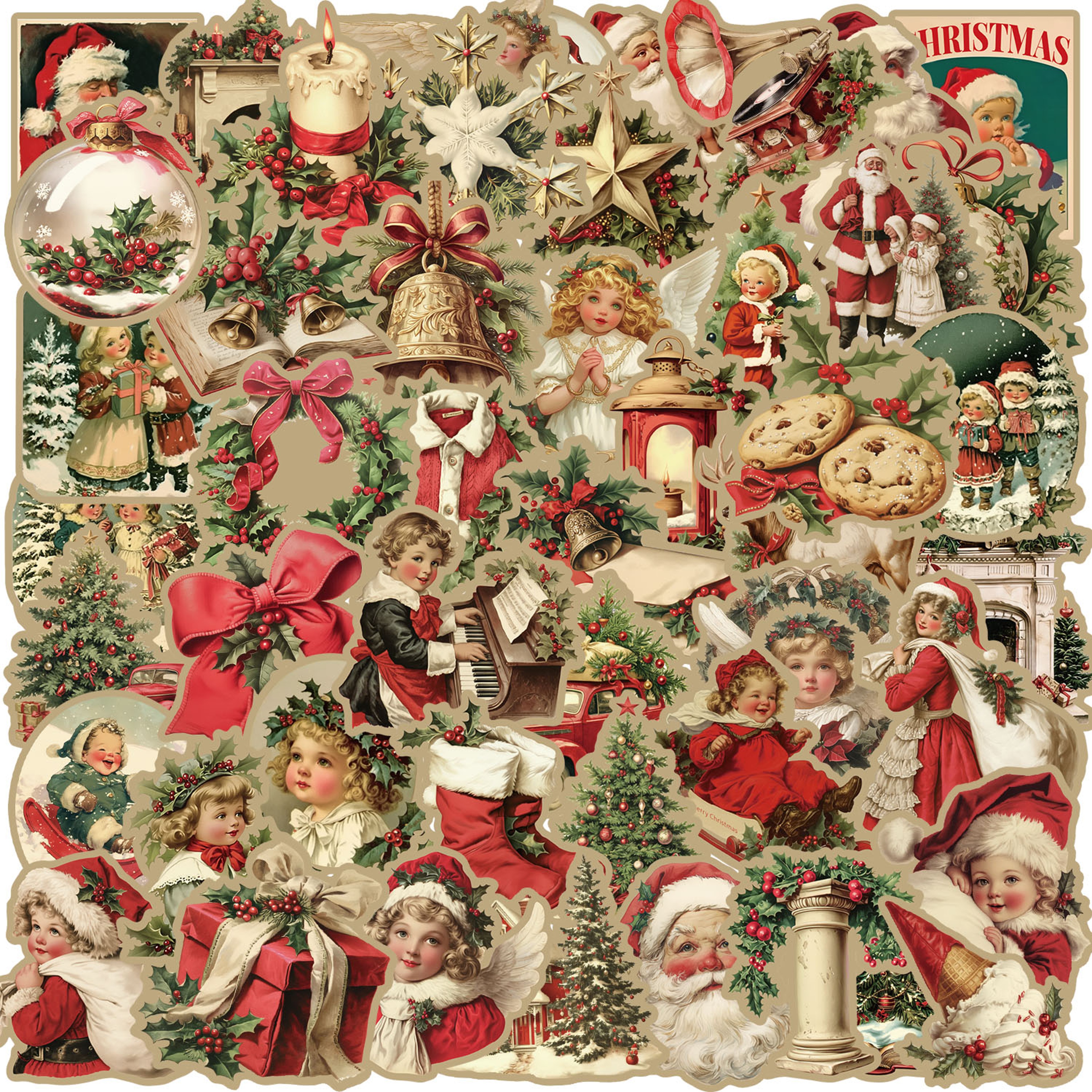 Creative Retro Christmas Stickers For Laptop Phone Suitcase Wall Kids Toys Scrapbook Decorations 0
