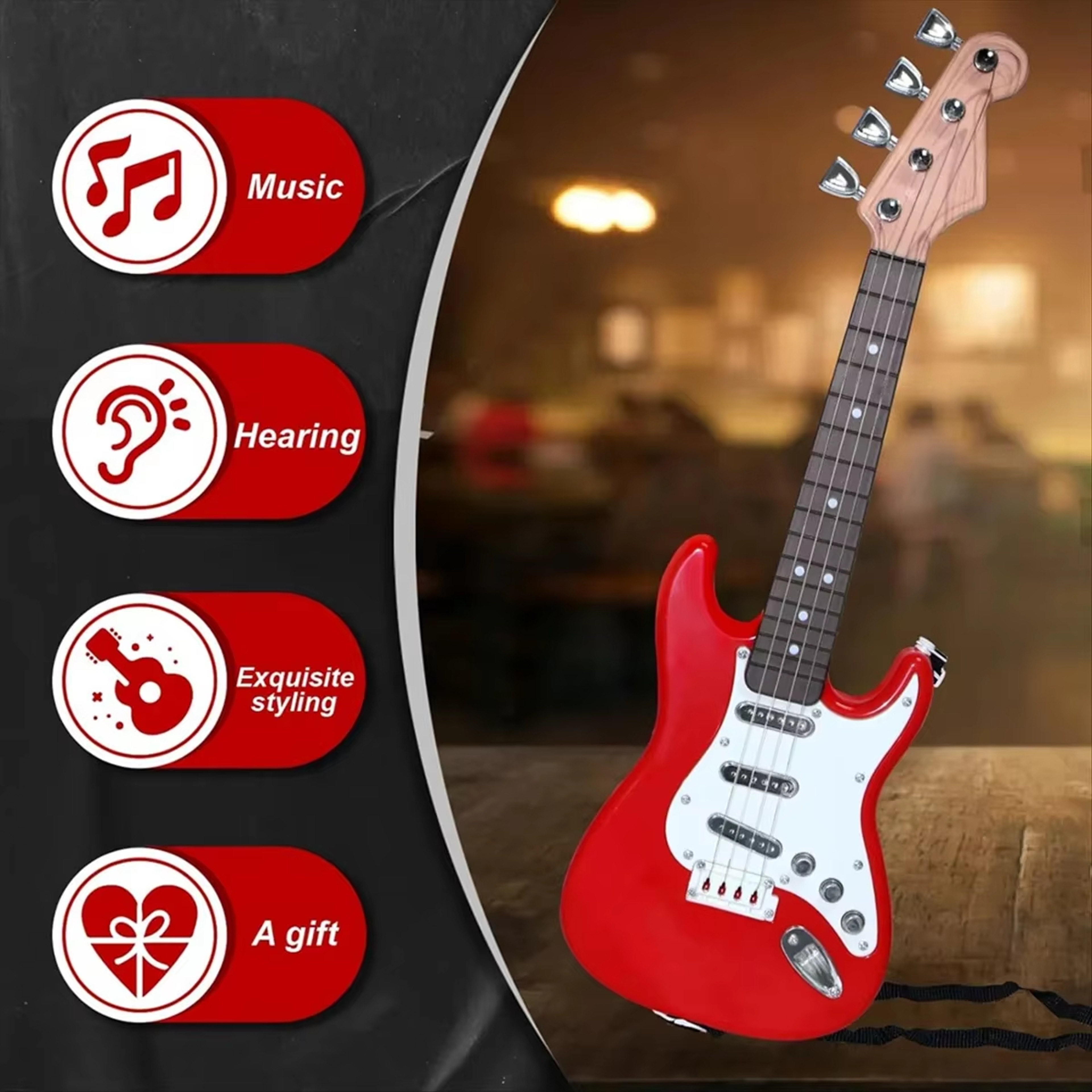 Kids Electric Guitar Toy With Strings LED Lights Rechargeable Musical Instrument Birthday Party Gif 1