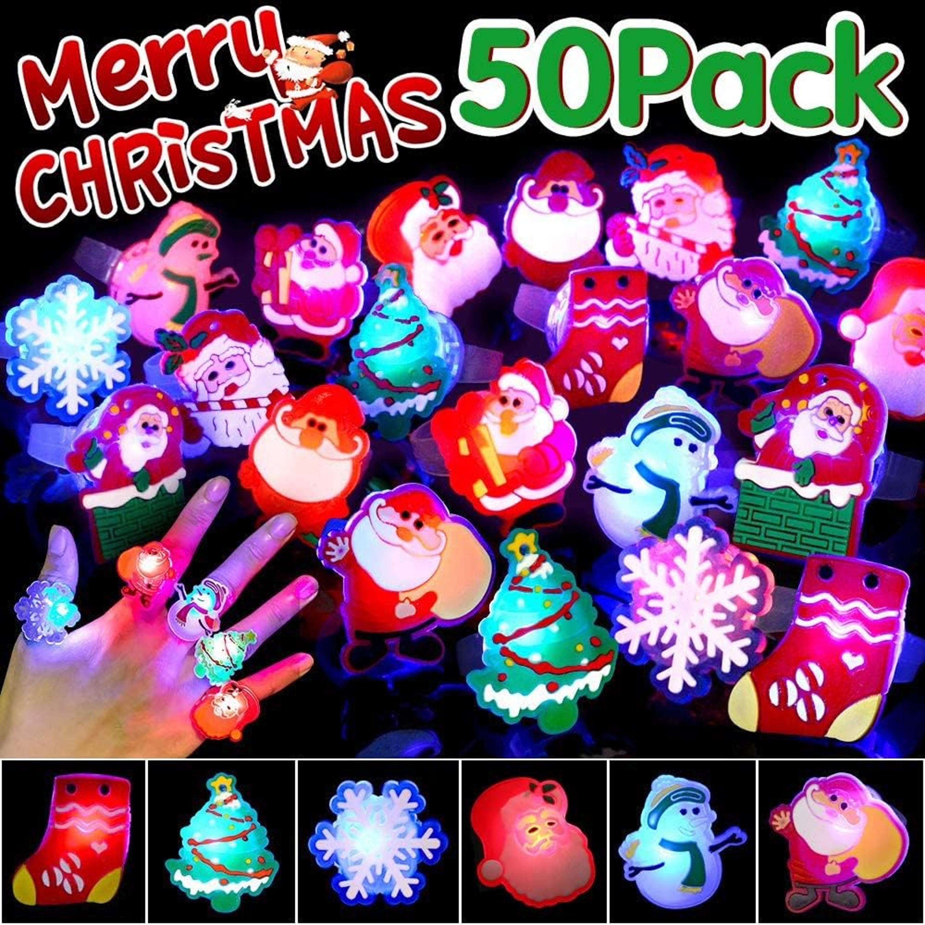 LED Christmas Flashing Ring Light Up Toy Rings Party Light Up Christmas LED Flashing Rings – view 6