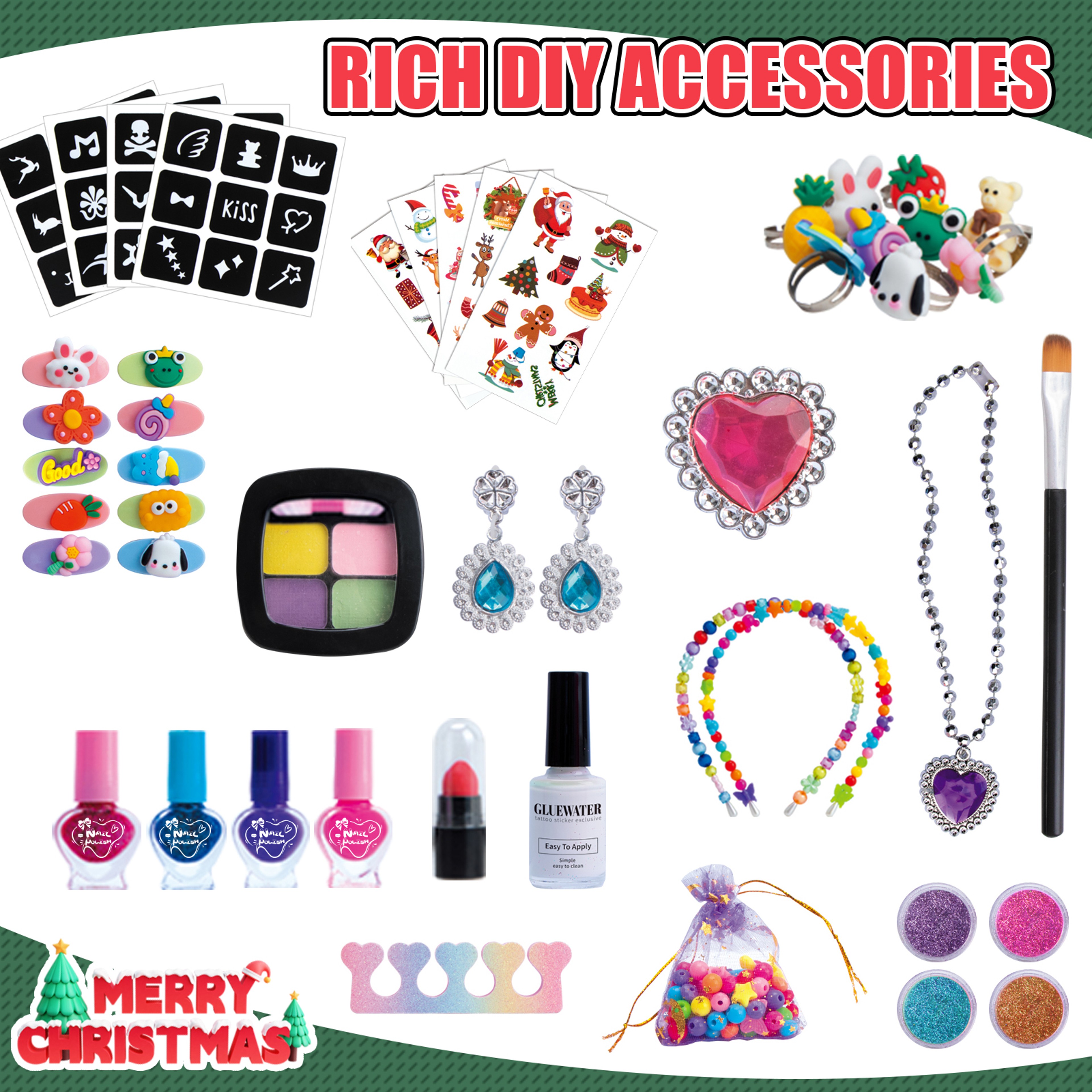 Christmas DIY Makeup And Armor Set Jewelry Beads Necklaces Hairpins Cartoon Toys Gifts For Children 4