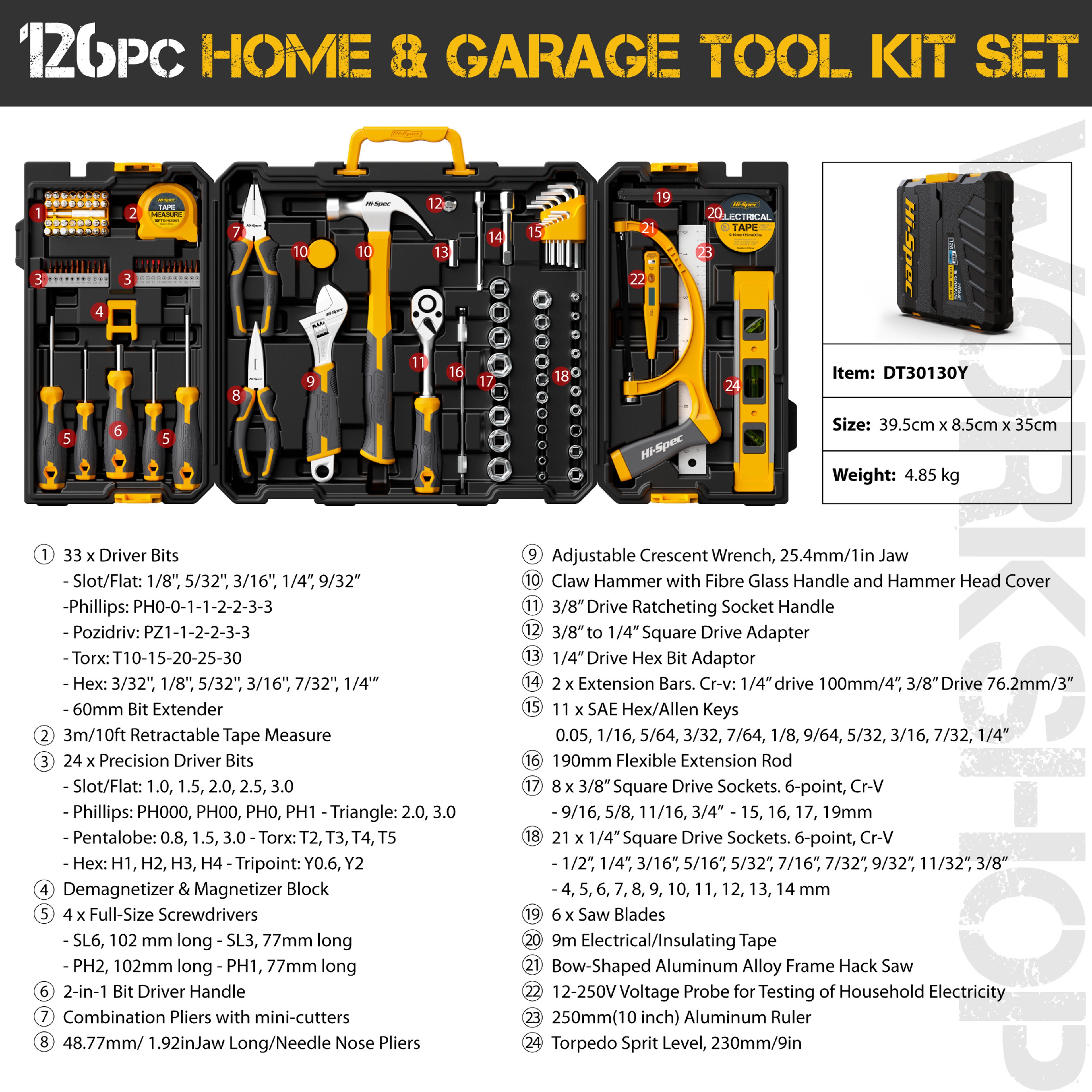 Daily Hand Tools Socket Sets For Home Repair HiSpec Car Repair Tool Kit With Socket Wrench Set 7