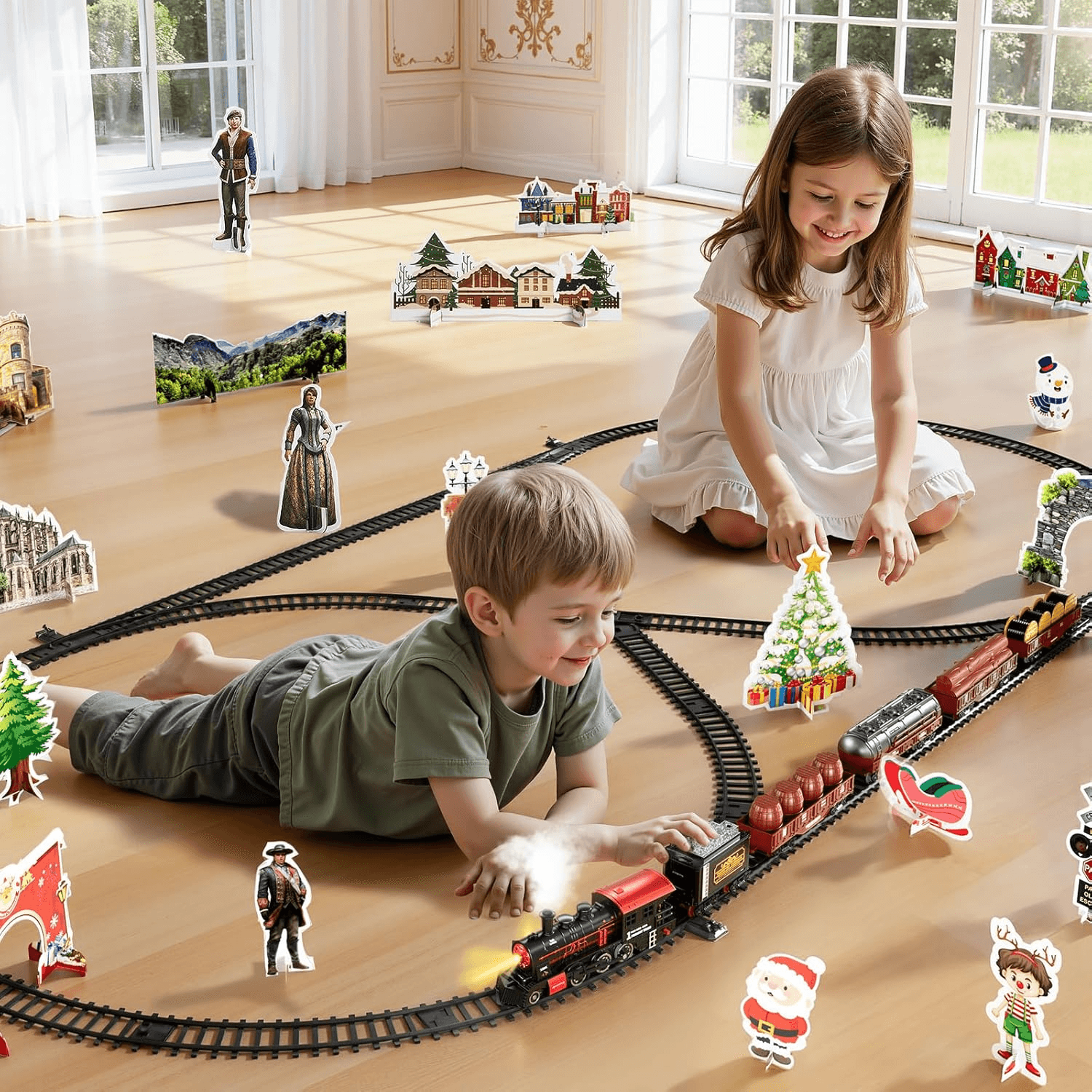 Electric Train Set With Steam Light  Sound Educational STEM Toy For Kids Playtime 9