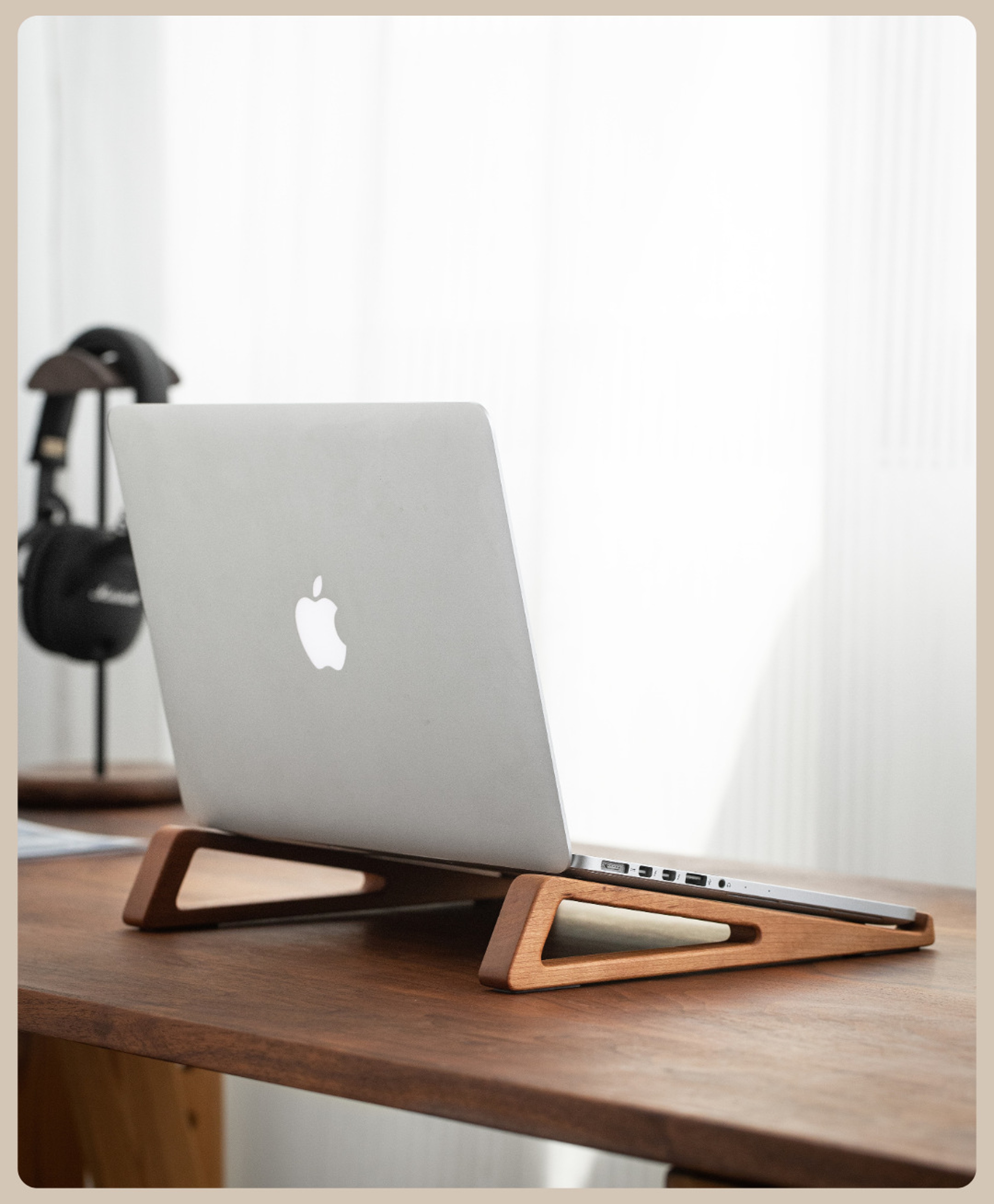 Black Walnut Wood Laptop Stand For Desk Ergonomic Notebook Riser With Cooling Open Design 3