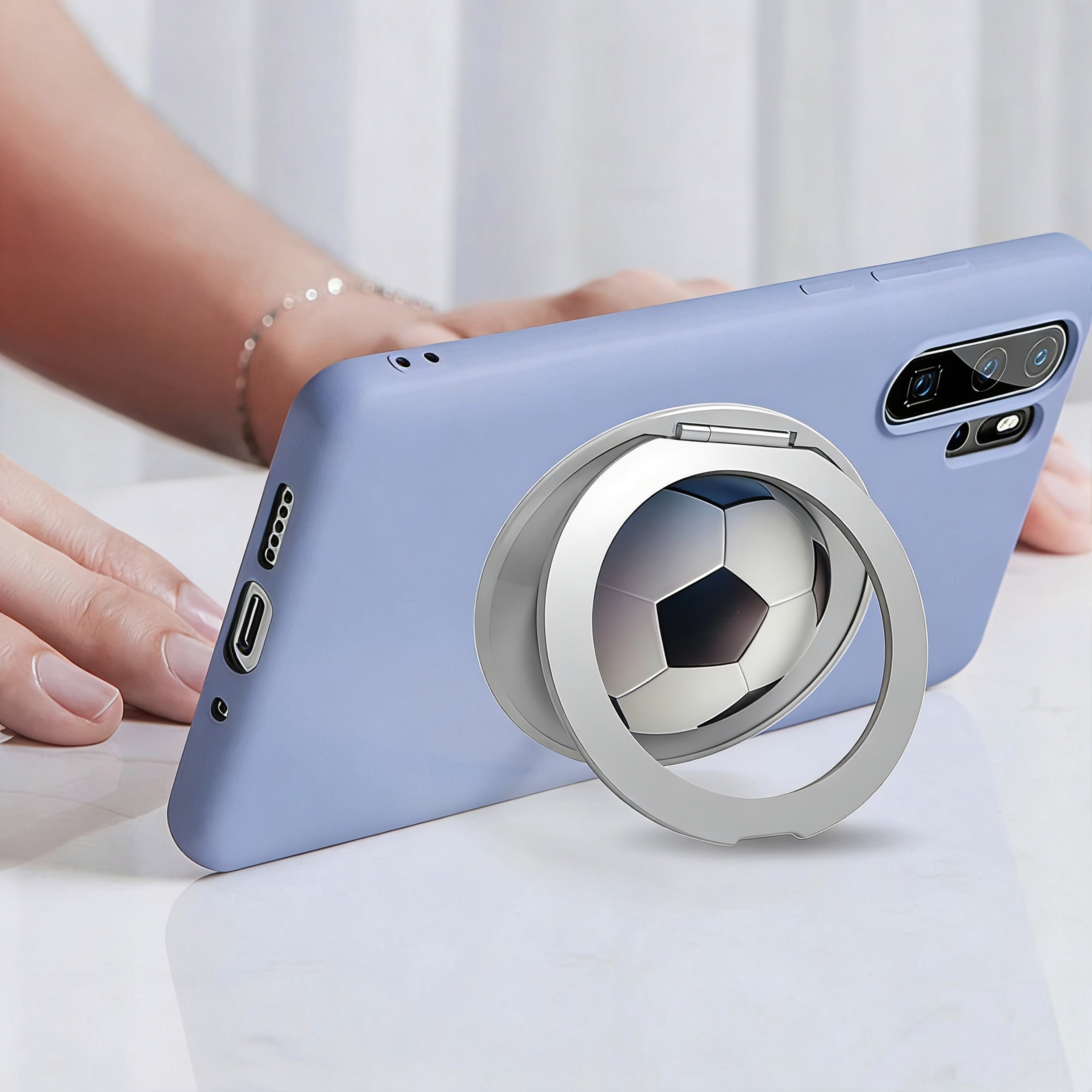 Soccer Phone Ring Holder Stand Rotating Football Grip Kickstand – view 3