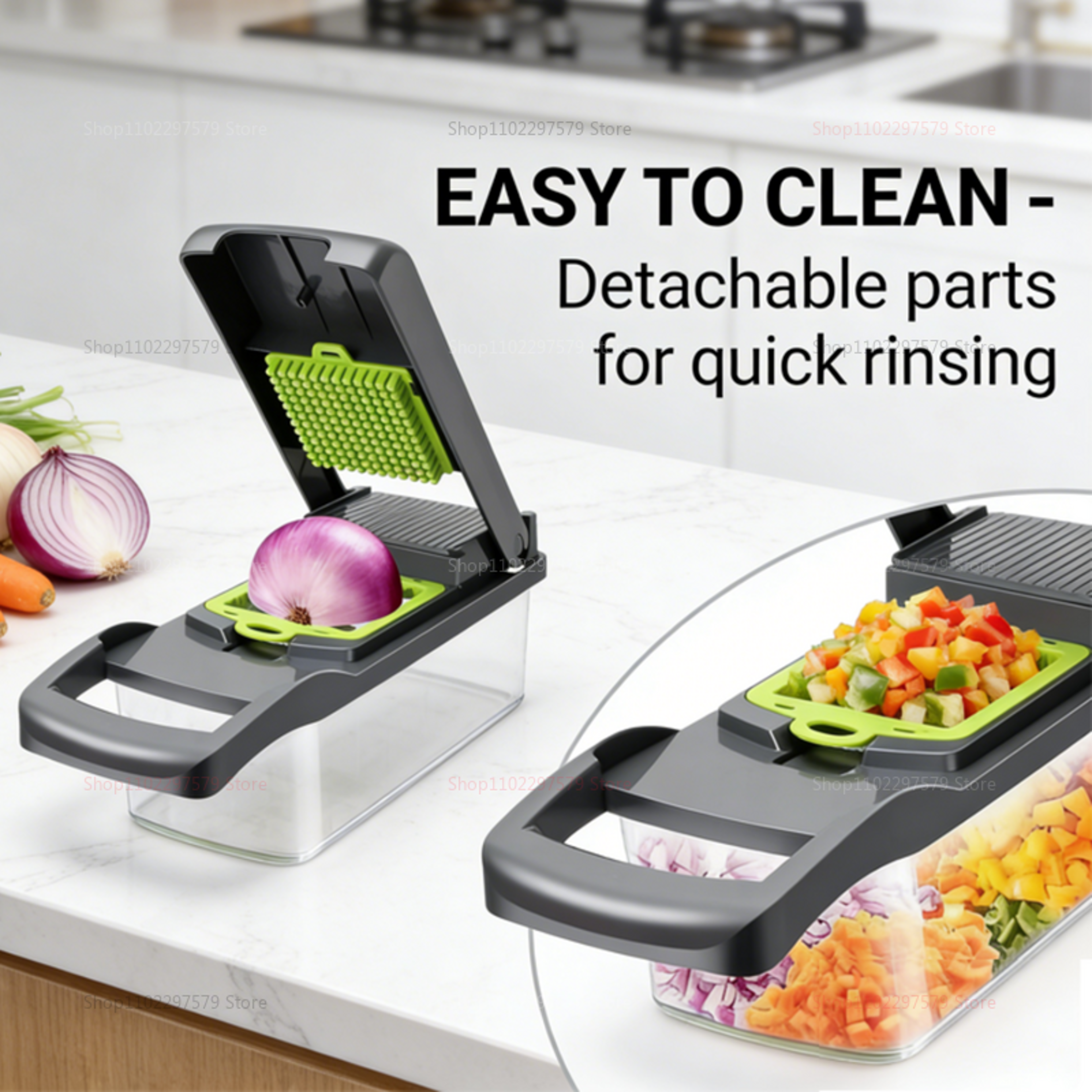 Vegetable Chopper With Container And Blades For Fast Slicing Dicing And Grating 0