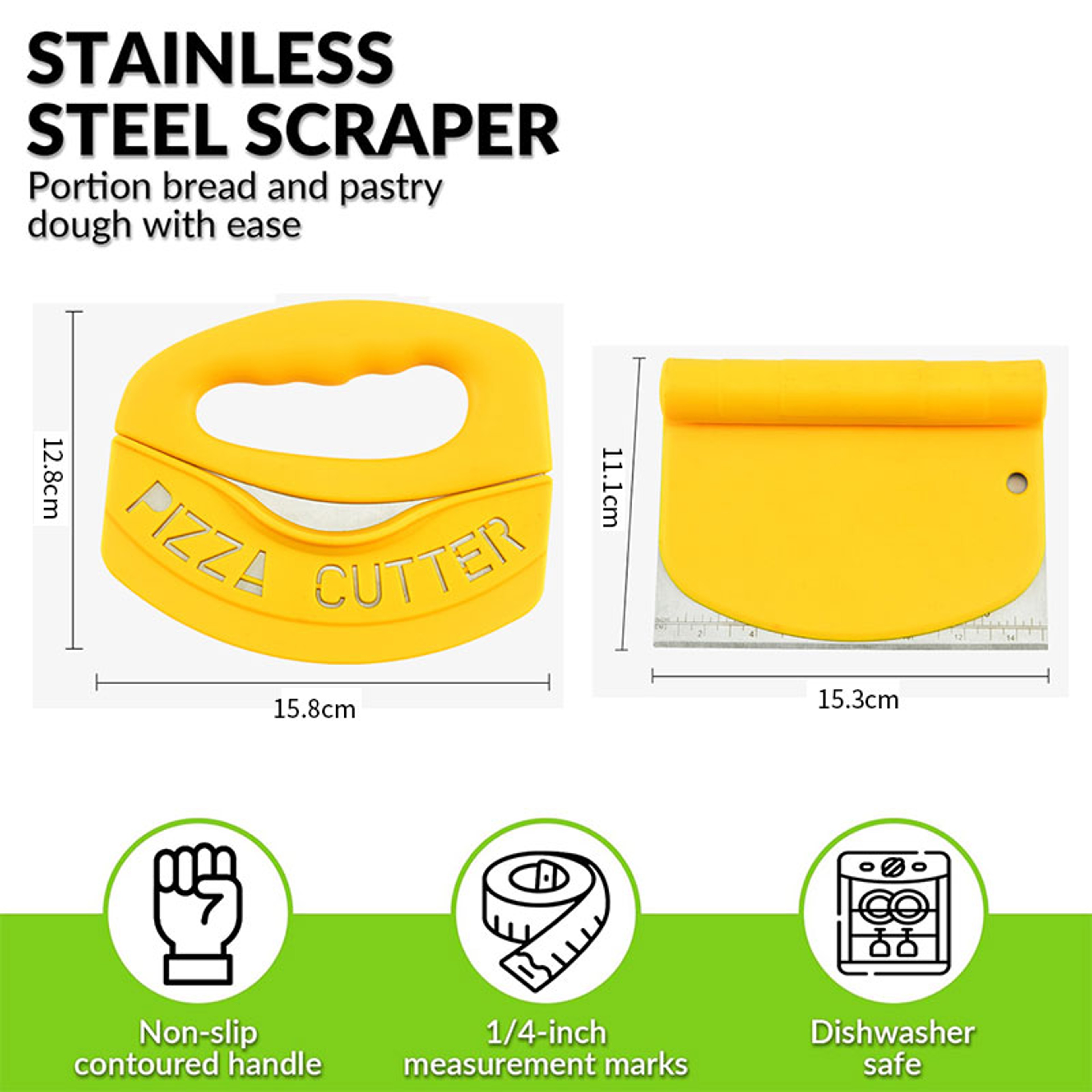 Stainless Steel Bench Scraper and Dough Cutter with Measuring Scale for Baking and Pizza – view 2
