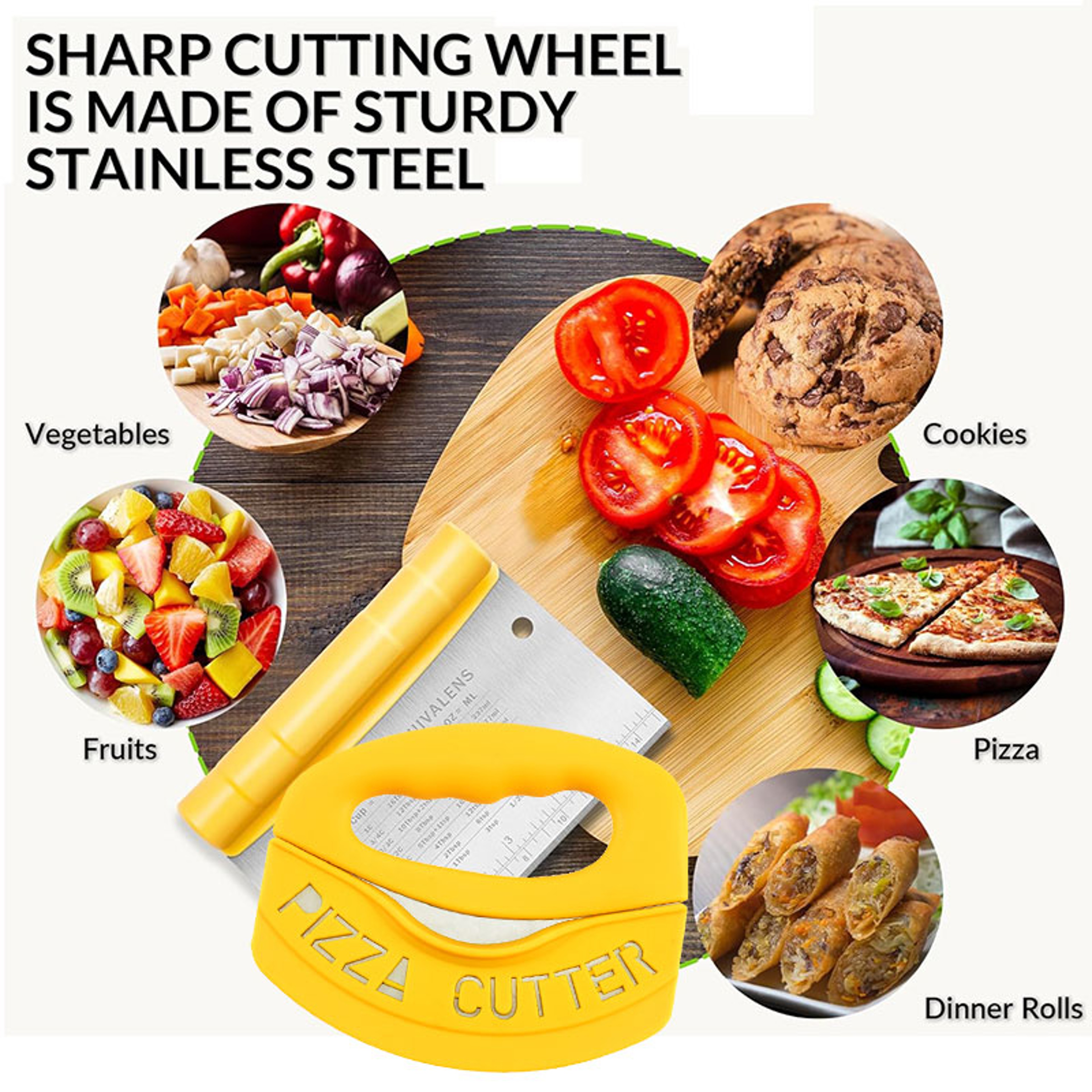 Stainless Steel Bench Scraper and Dough Cutter with Measuring Scale for Baking and Pizza – view 4