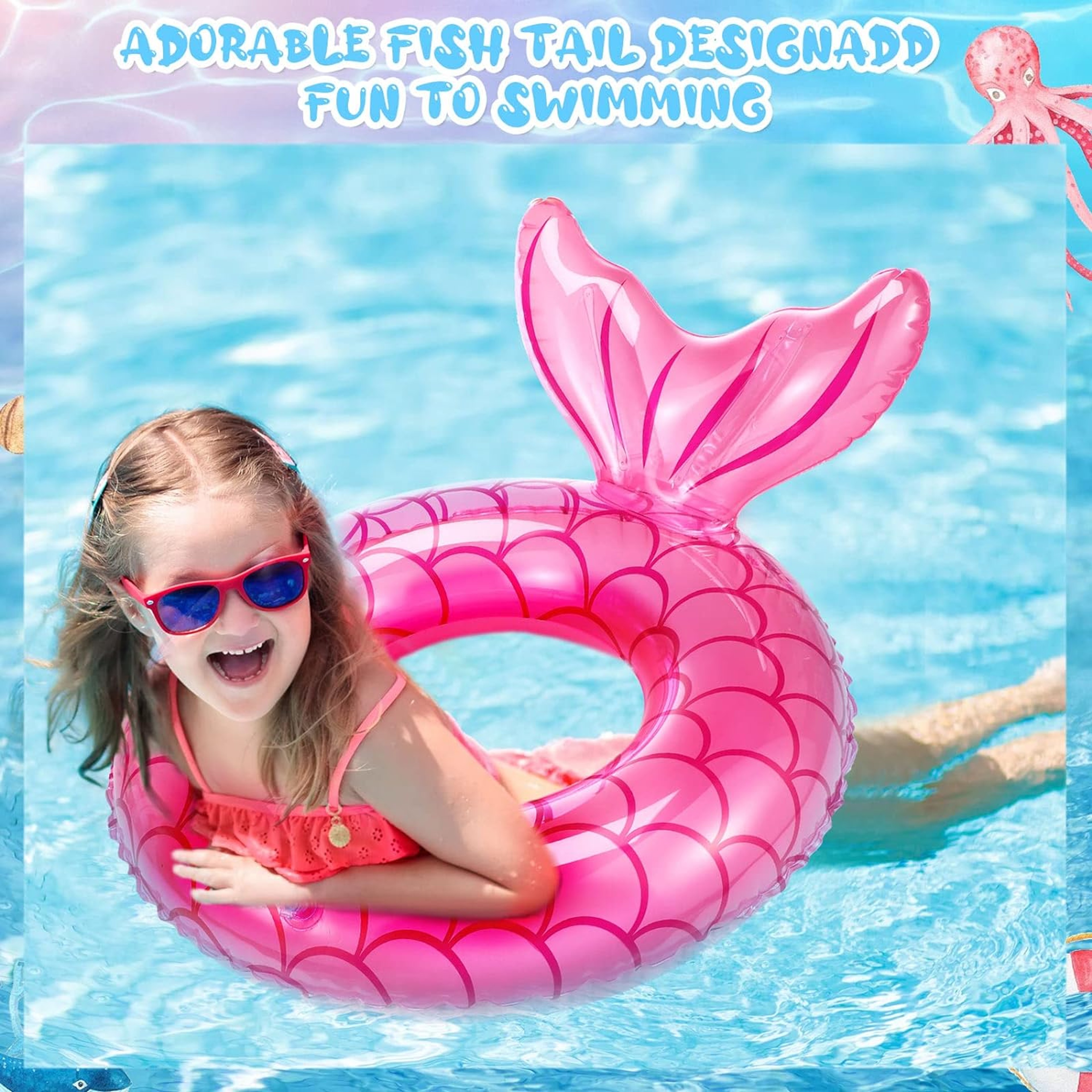 Mermaid Tail Kids Swim Ring Thick PVC Inflatable Pool Float For Children 5