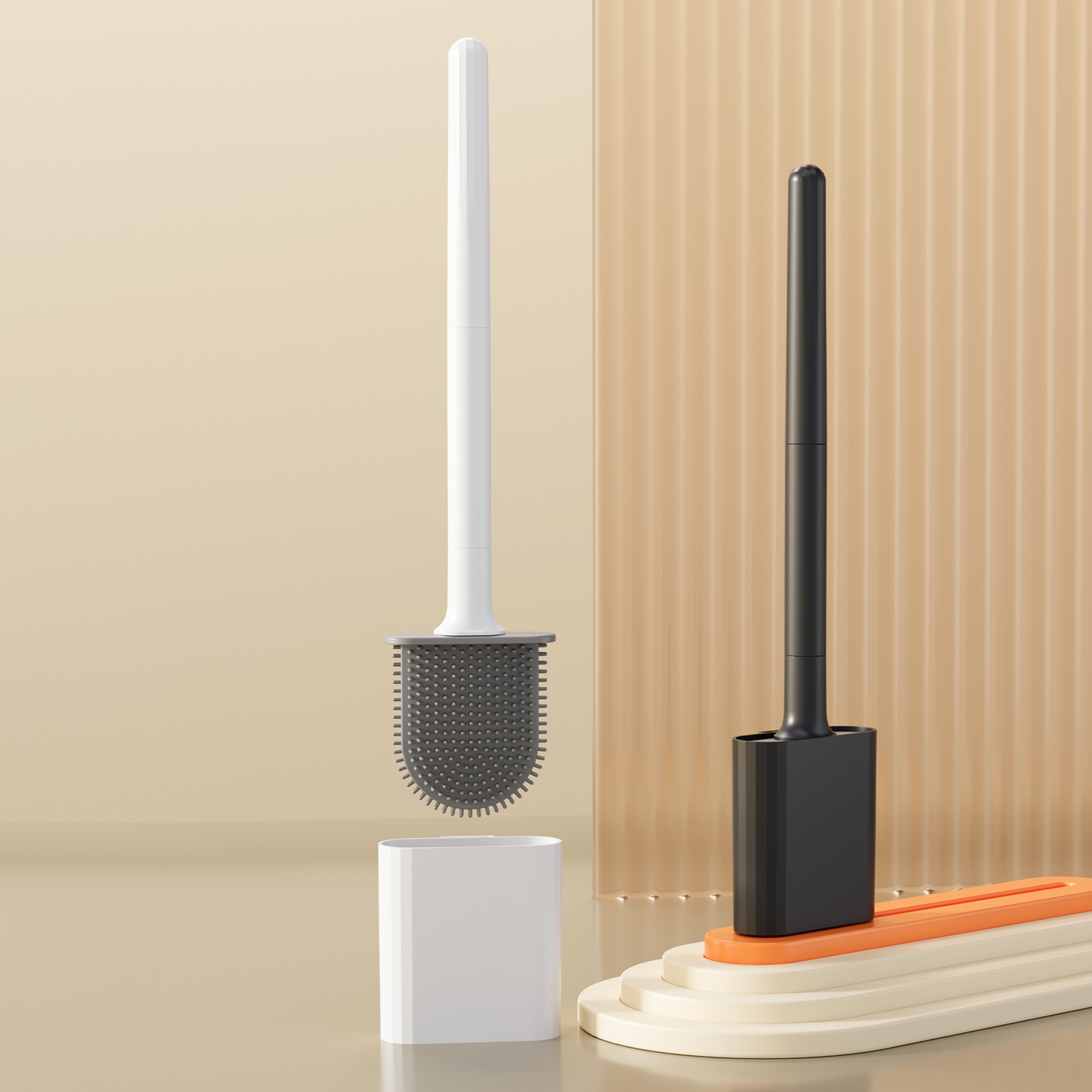 Compact Silicone Toilet Brush With Quick Dry Holder  Flexible Bristles 0