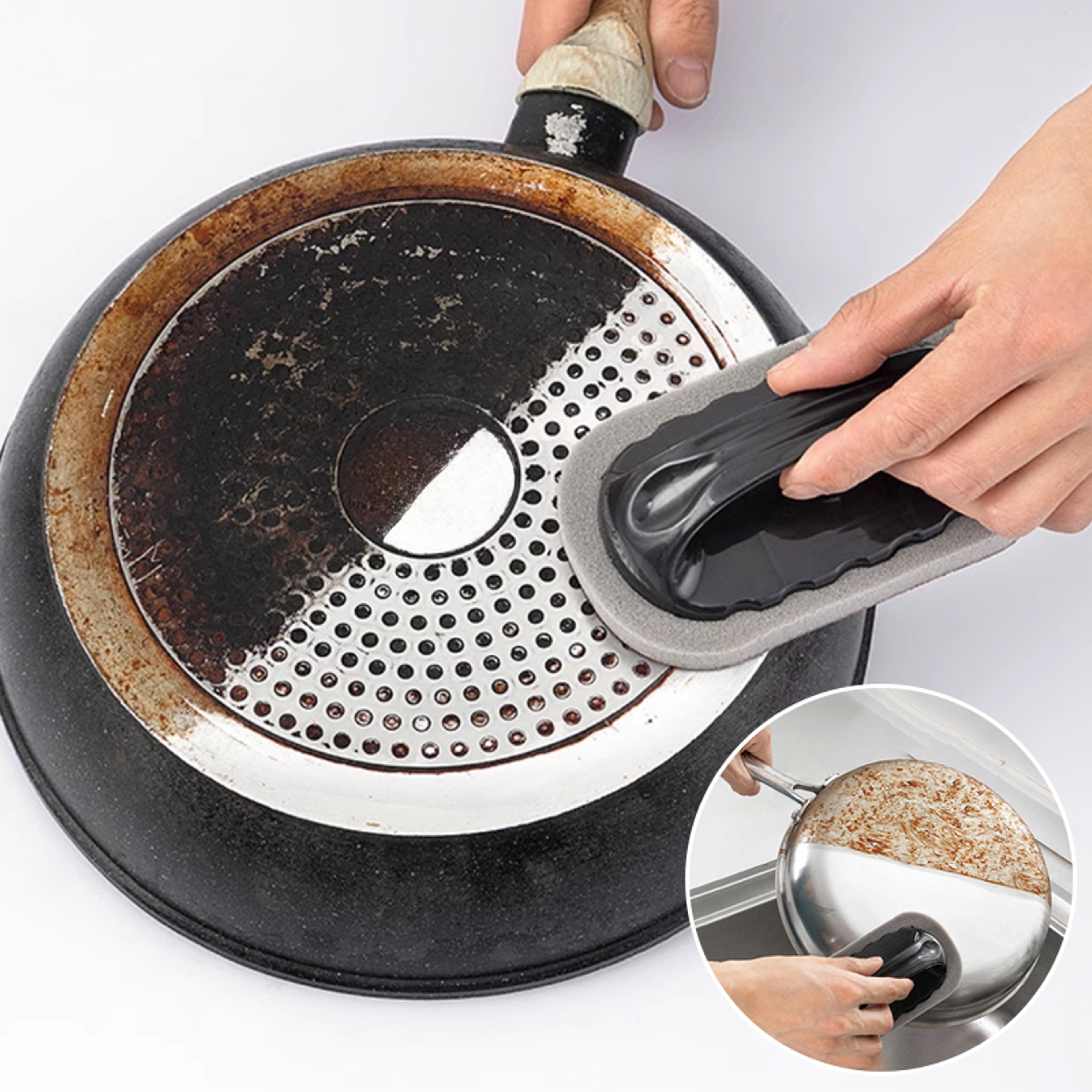 Magic Emery Sponge Brush with Handle for Rust and Grease Removal – view 1