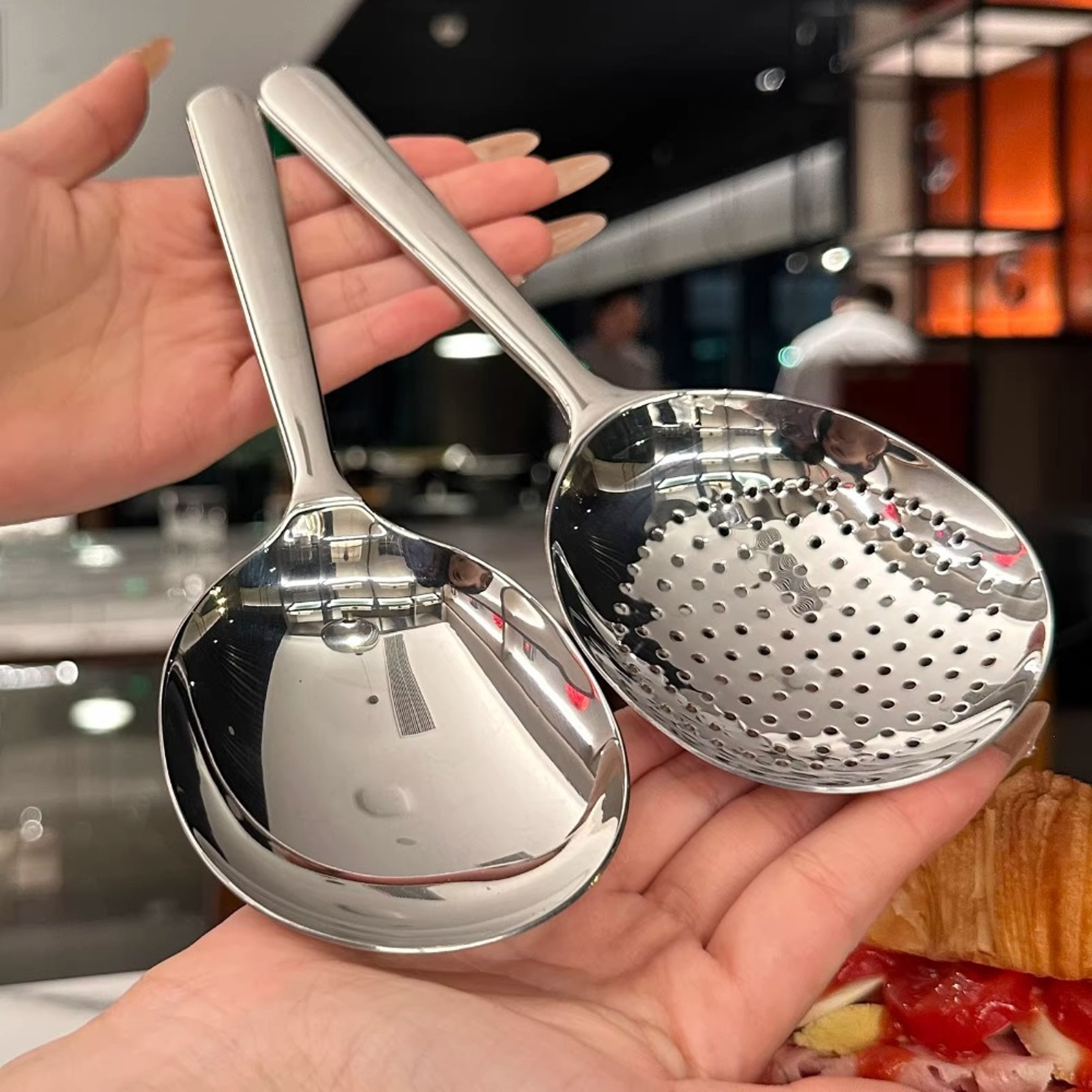 Heavy Duty Large Serving Spoon with Short Handle and Drain Holes – view 1
