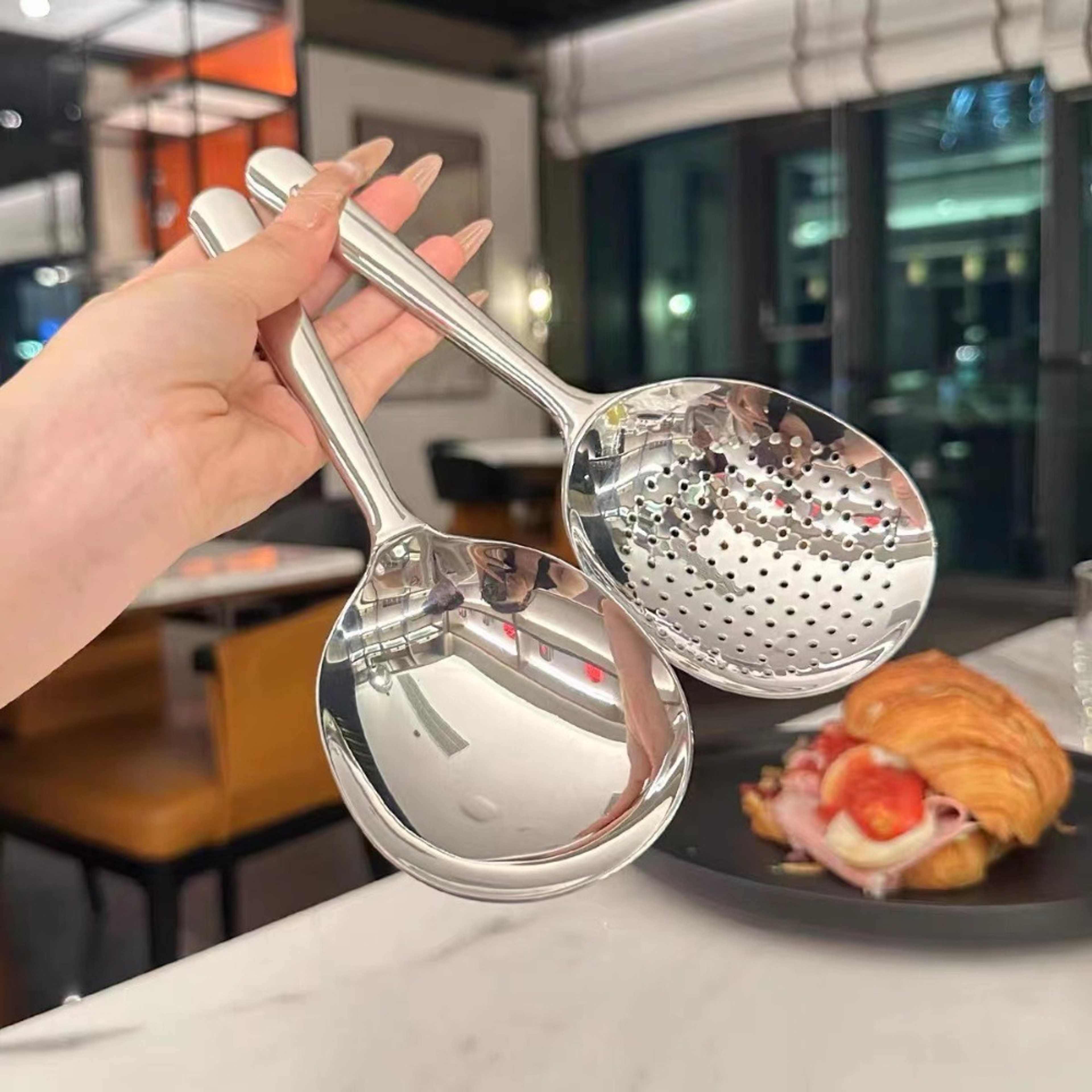 Heavy Duty Large Serving Spoon with Short Handle and Drain Holes – view 3