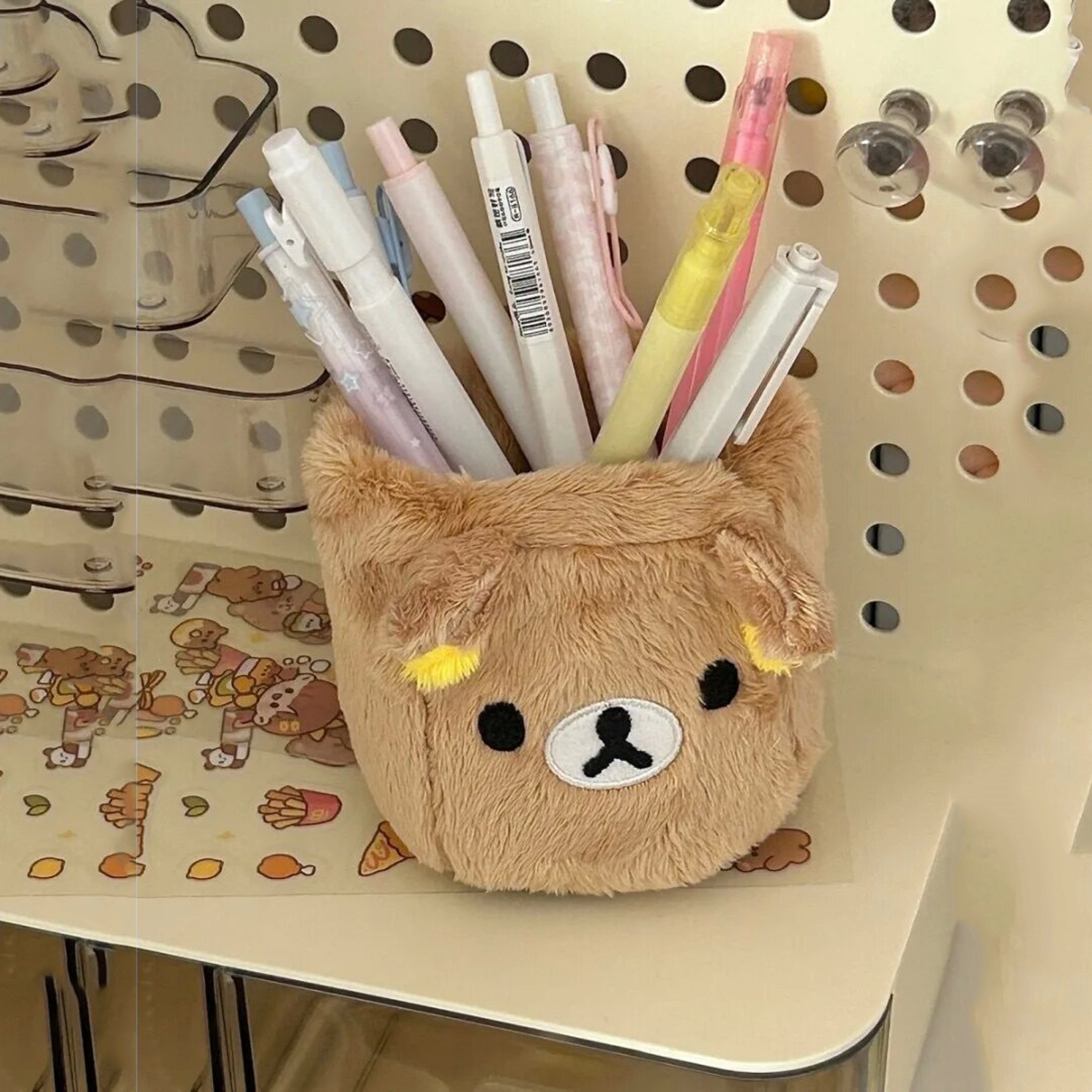 Kawaii Plush Pencil Holder Cute Desk Organizer For Pens Makeup And Stationery 1