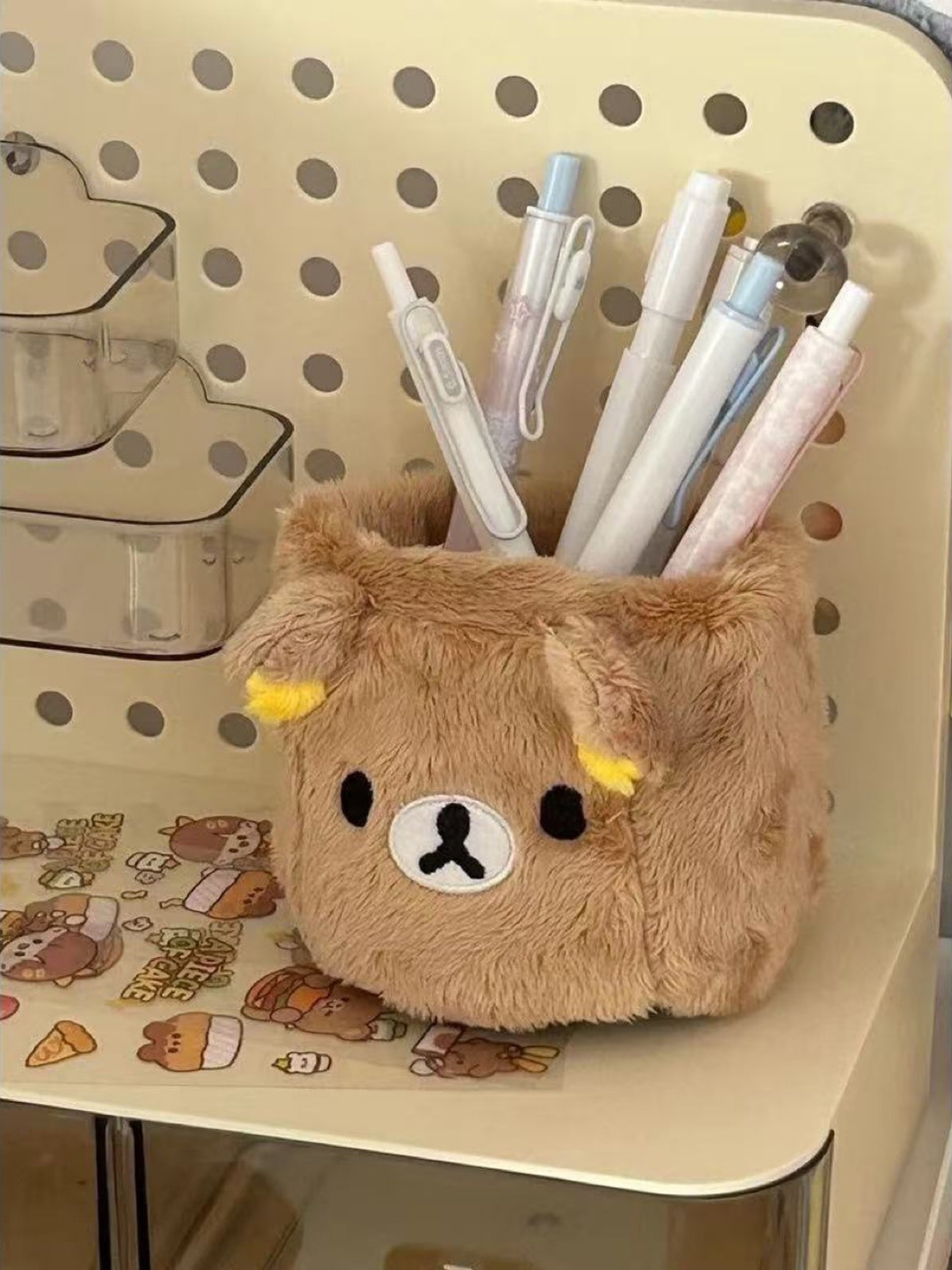 Kawaii Plush Pencil Holder Cute Desk Organizer For Pens Makeup And Stationery 2