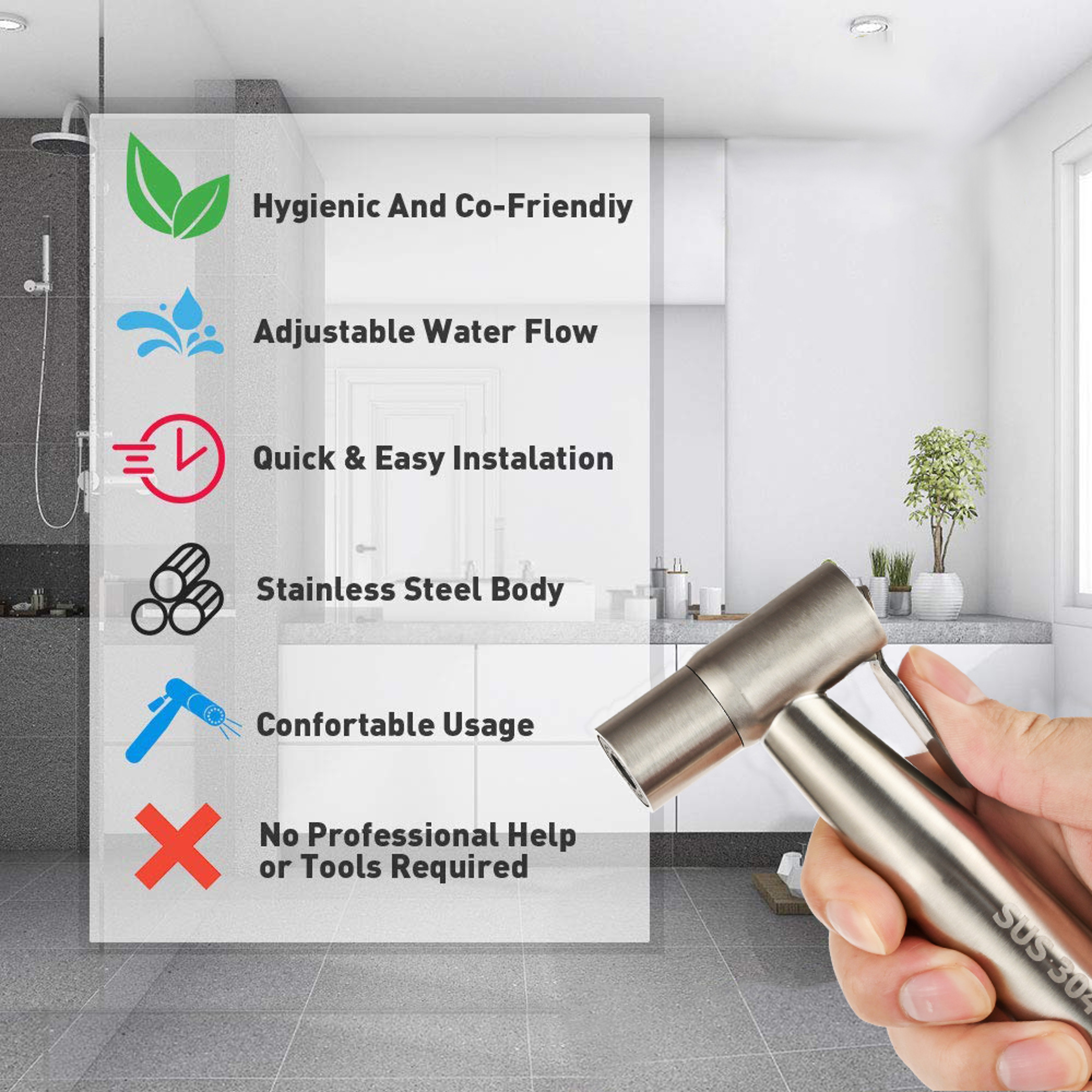 Stainless Steel Handheld Bidet Sprayer For Toilet And Bathroom Cleaning 2