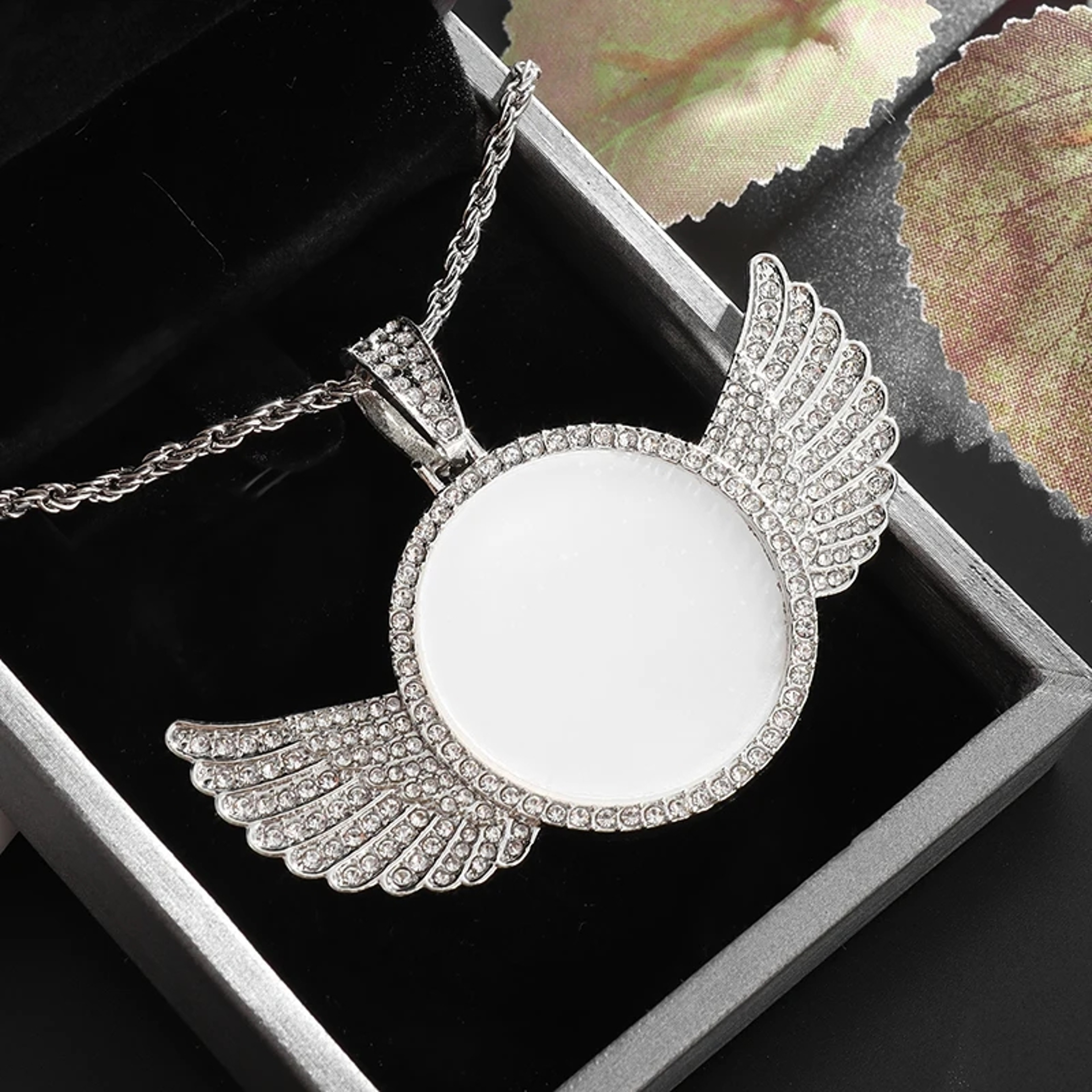 Angel Wings Photo Memorial Necklace with Zirconia Pendant – view 8