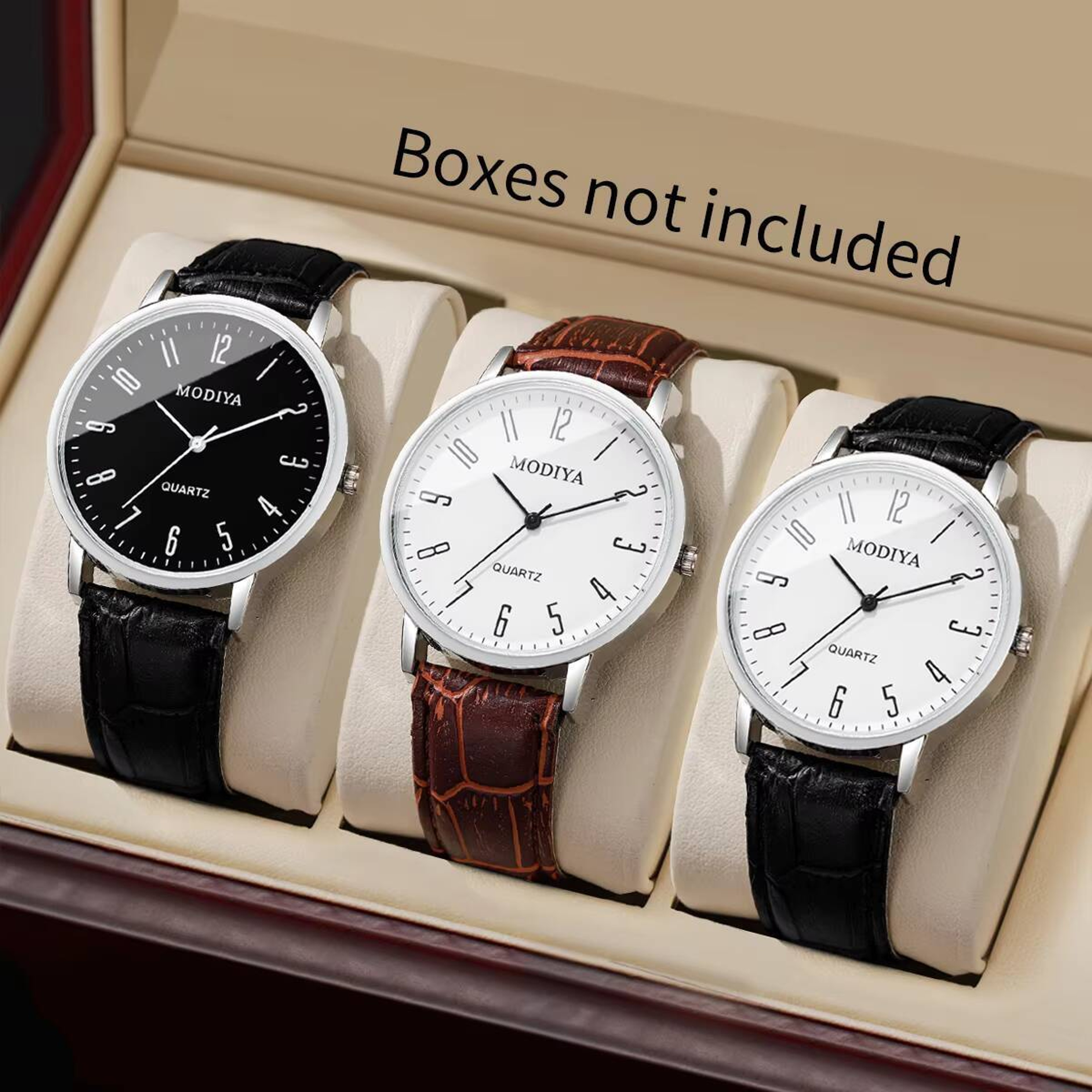 Mens Arabic Dial Watch Set with Leather Strap – view 7