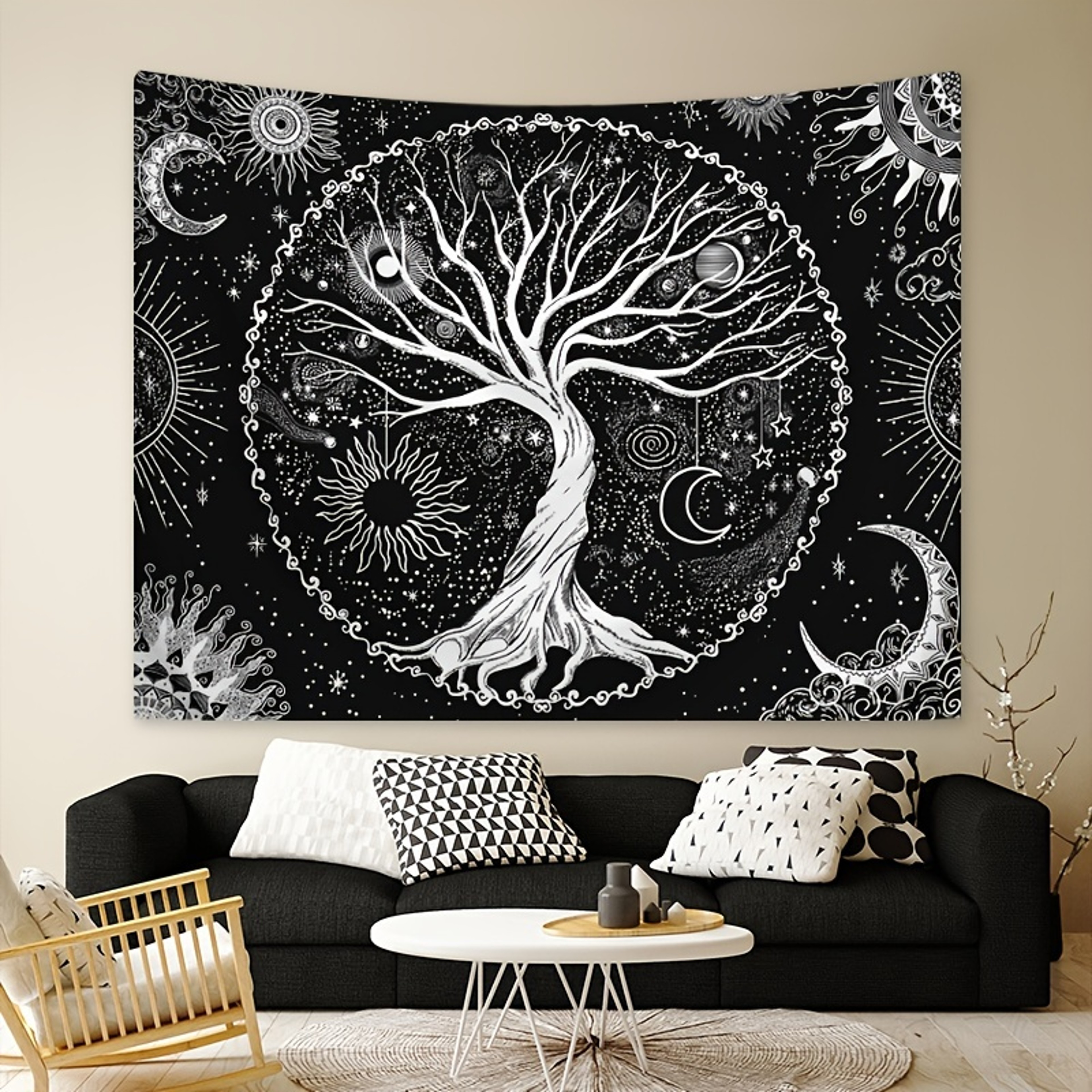 Boho Tree of Life Tapestry Set with Sun and Moon Wall Art – view 6
