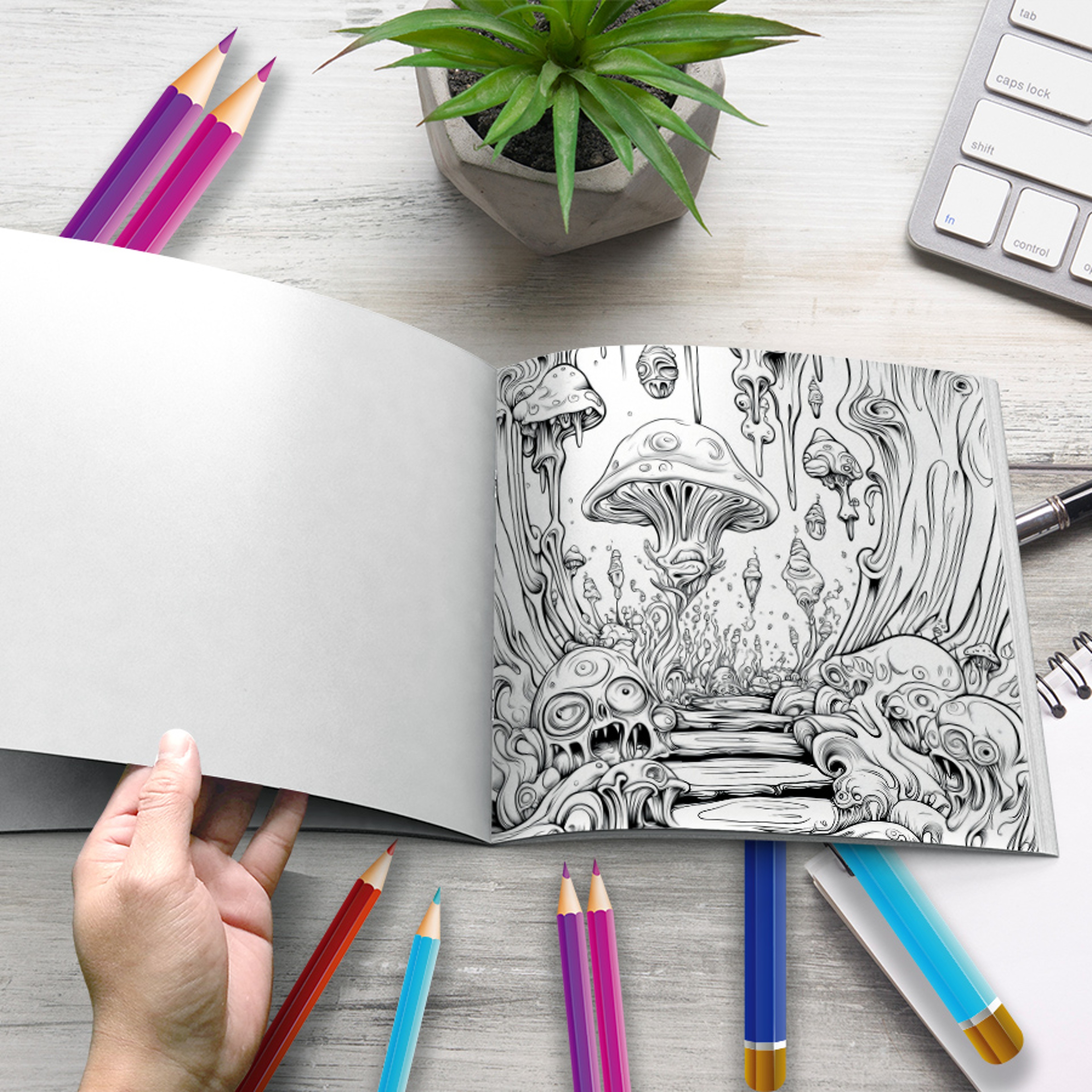 Mushroom World Adult Coloring Book for Relaxing Fantasy Art – view 3