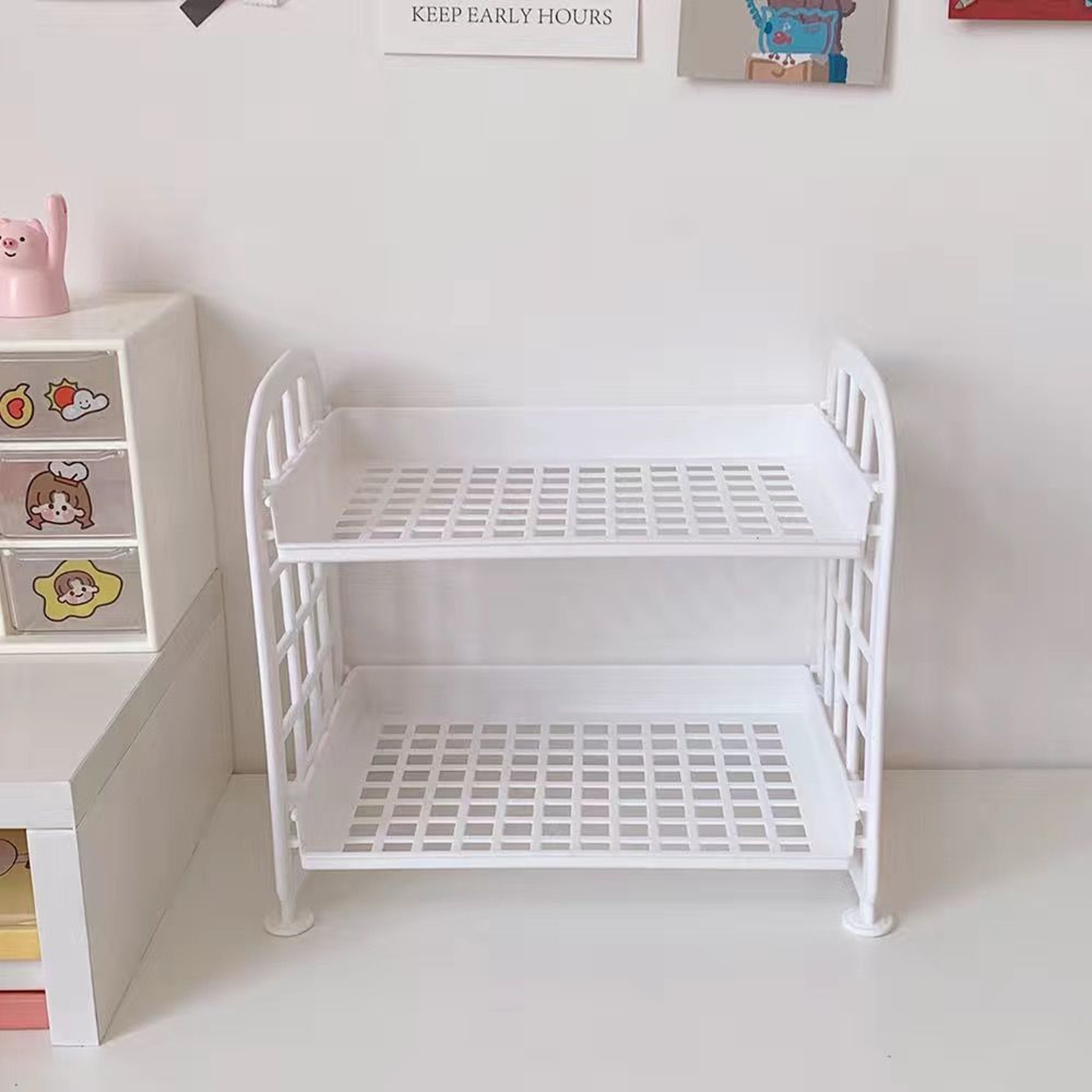 Foldable Desk Organizer Shelf Multi Tier Plastic Storage Rack Organizer For Cosmetics Office  Dorm 4