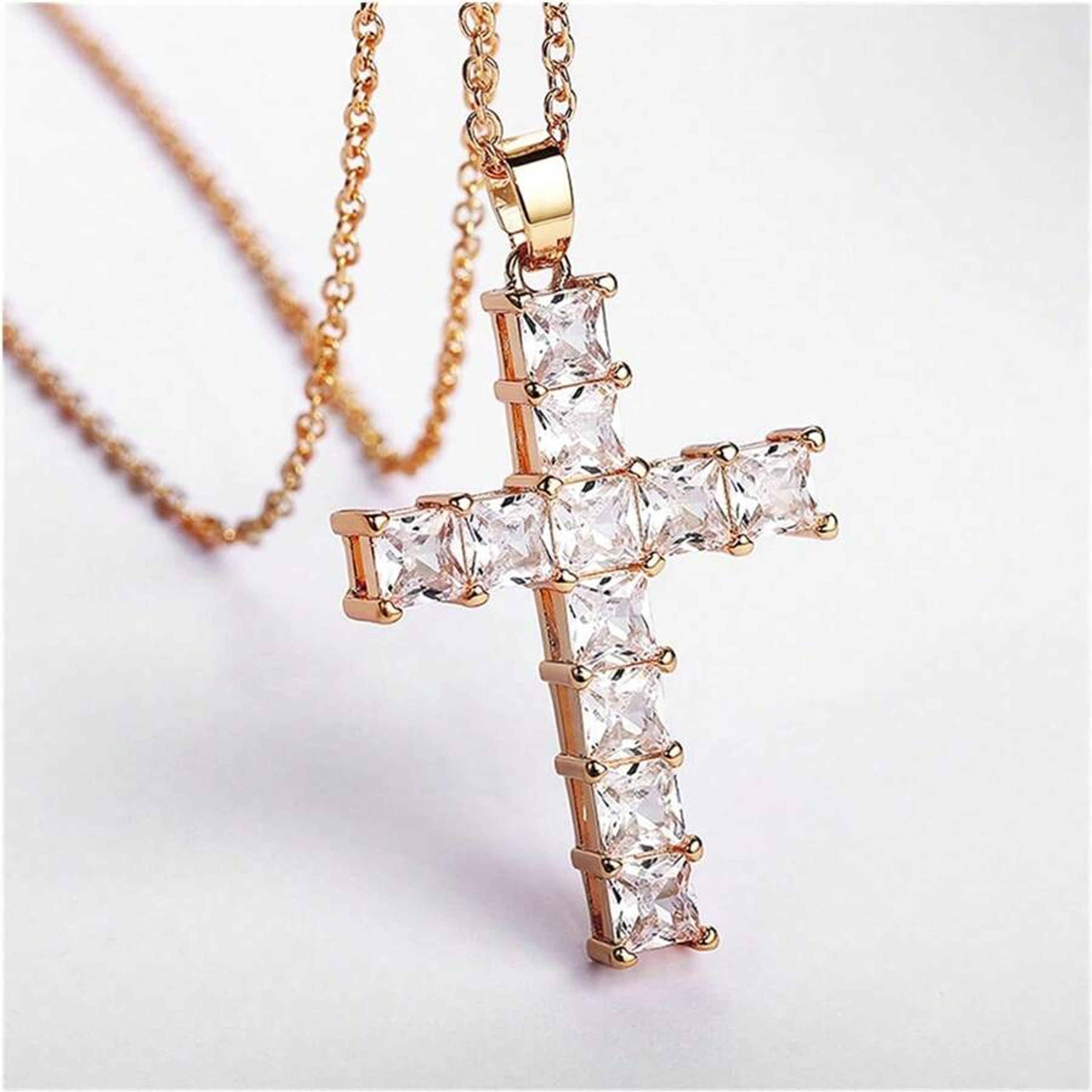 Gold Multicolor Crystal Cross Necklace for Women – view 3