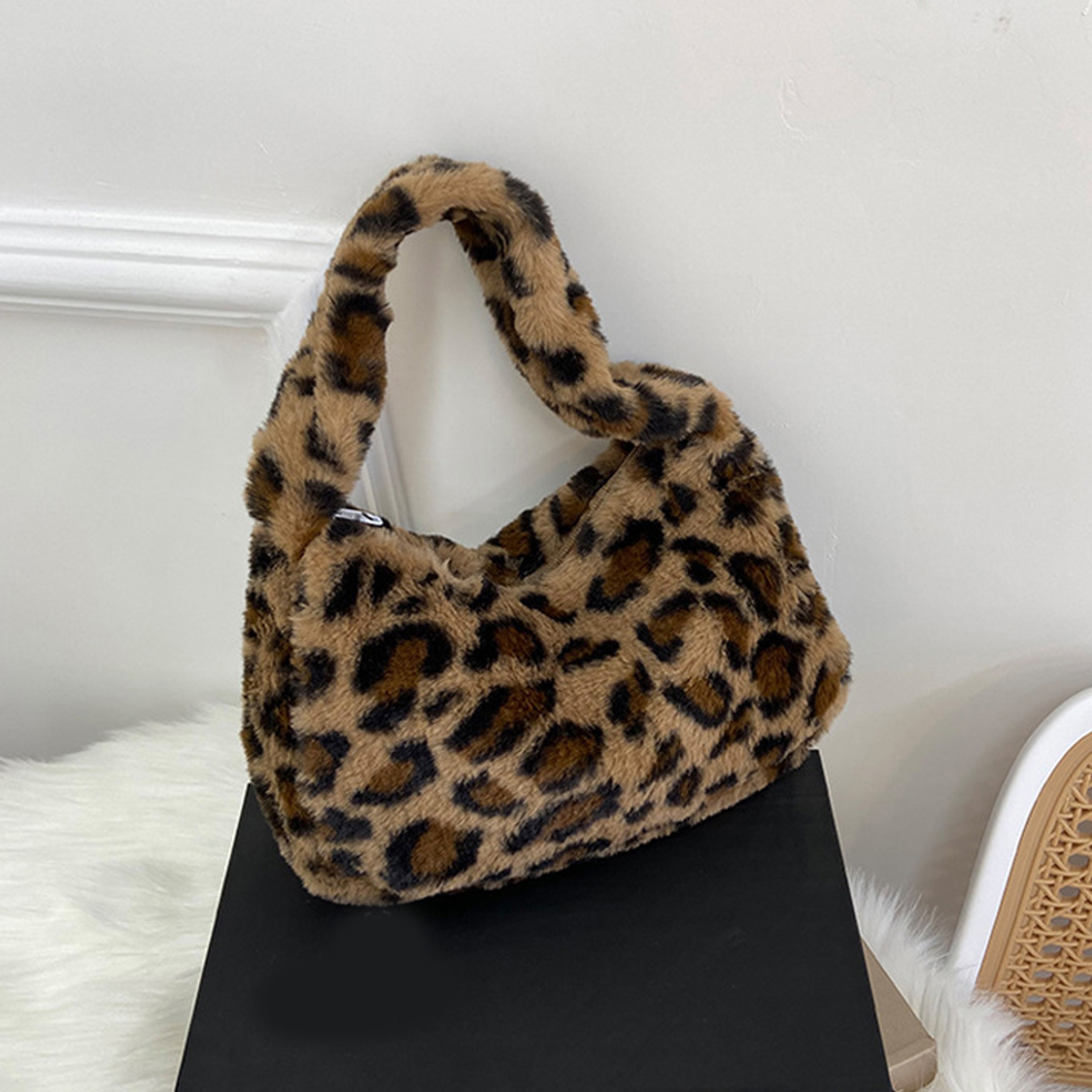 Leopard Print Plush Shoulder Tote Bag for Women – view 1