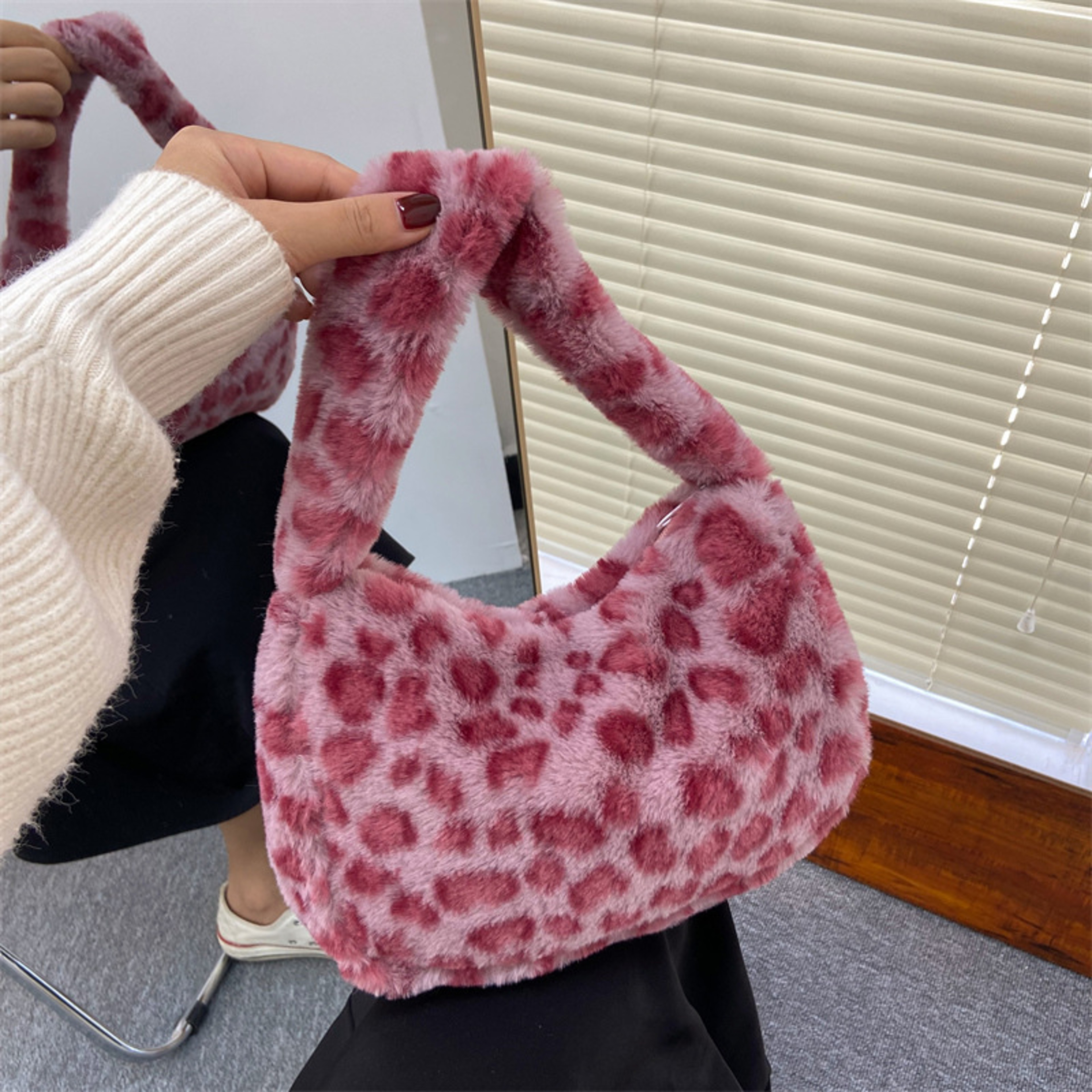Leopard Print Plush Shoulder Tote Bag for Women – view 5