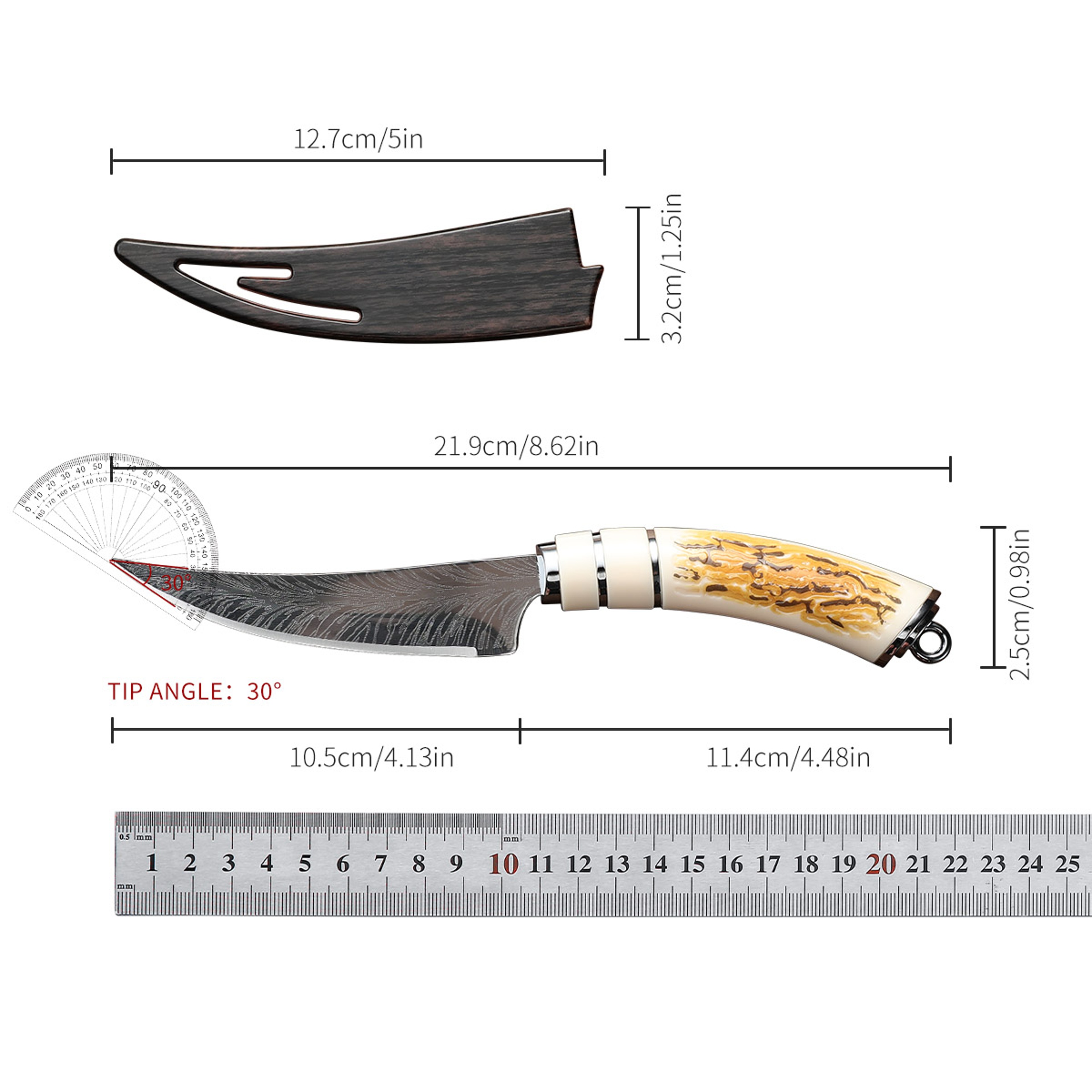 Sharp Damascus Boning Knife With Curved Blade – view 6