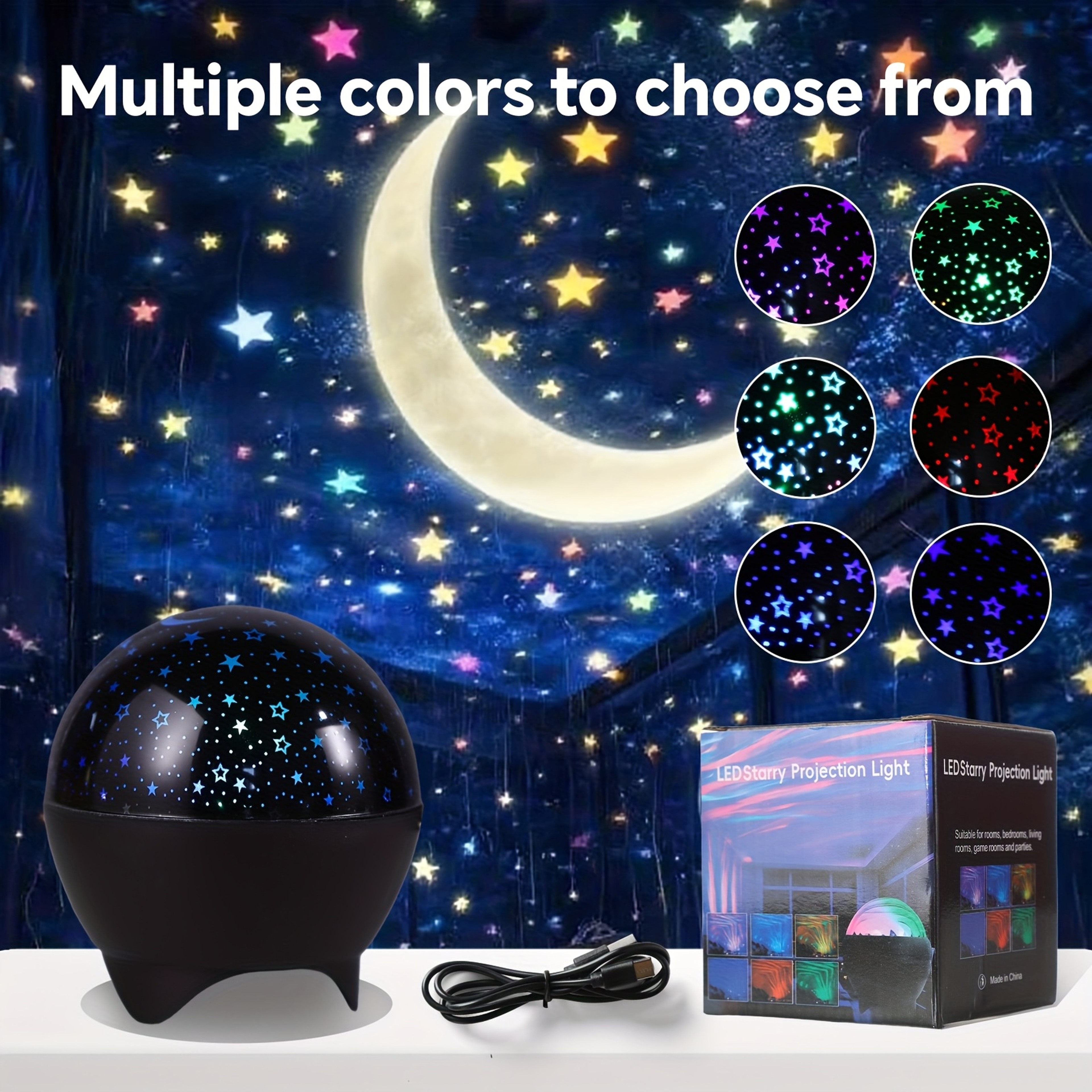 Starry Sky LED Moon Projector USB Night Light for Kids Rooms and Parties – view 2