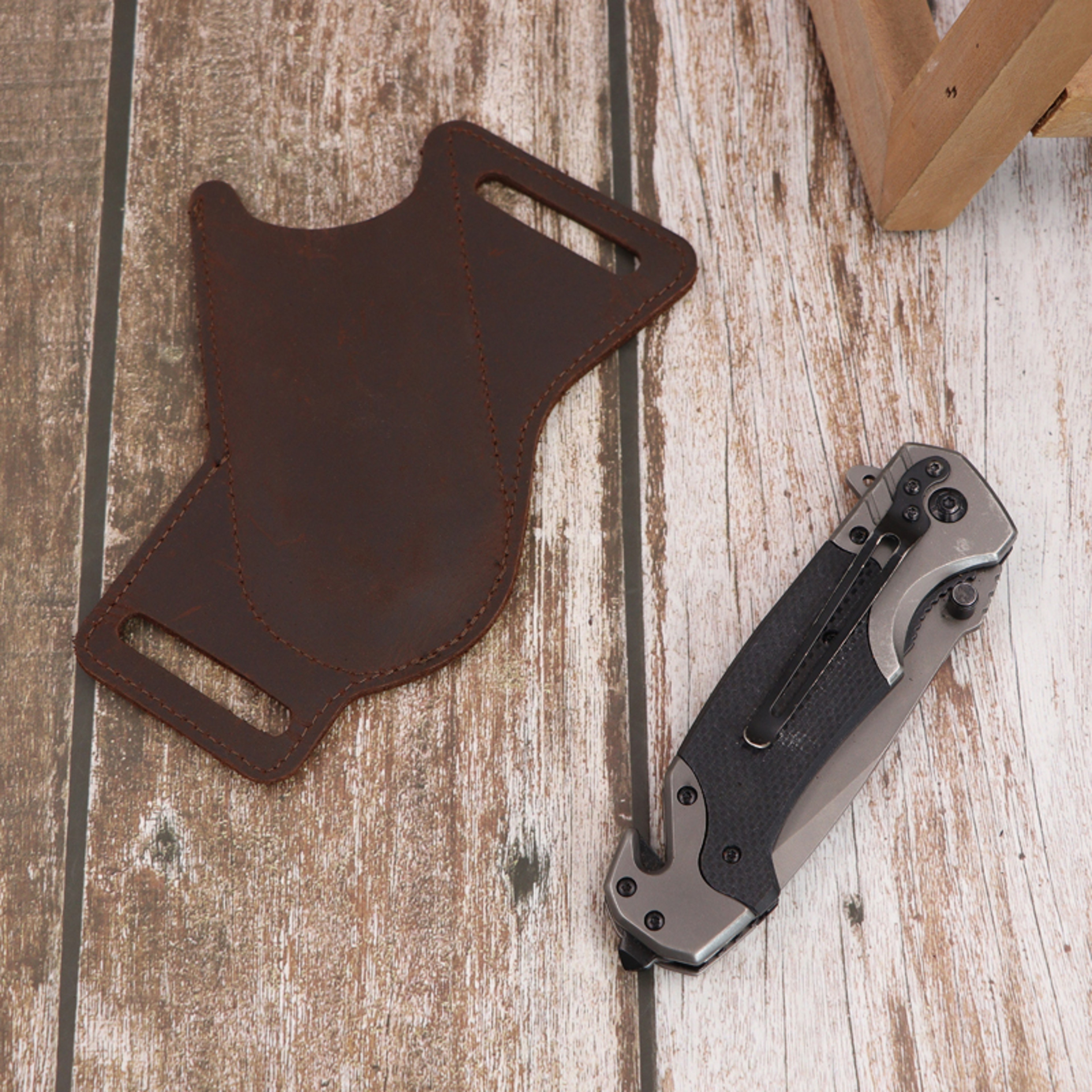 Premium Leather Knife Sheath for Belt Compact Folding Knife Carrier – view 4