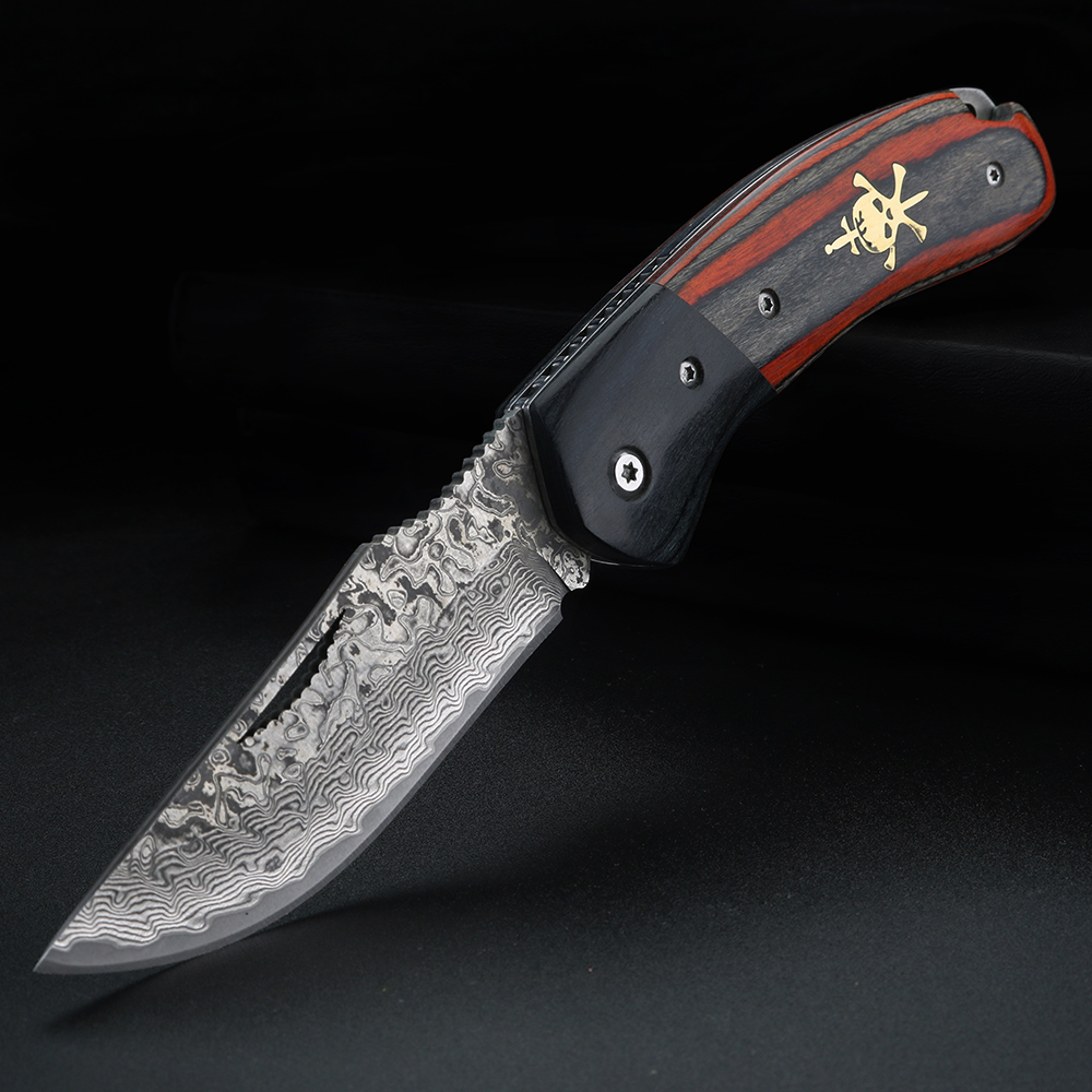 Damascus Pattern Small Camping Knife With Hollow Handle For Outdoor Survival 1