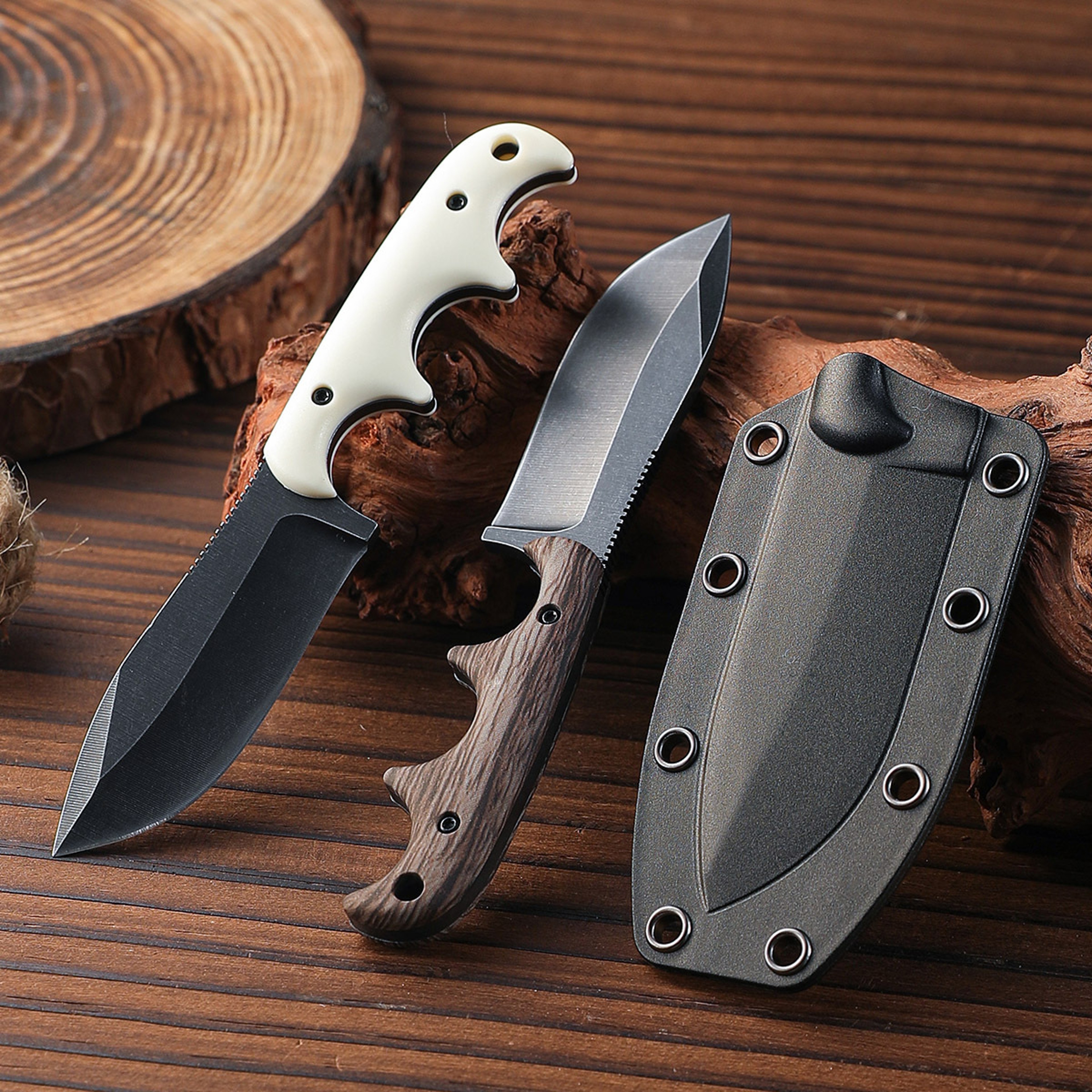 Compact Stonewashed Camping Knife With Sheath 0
