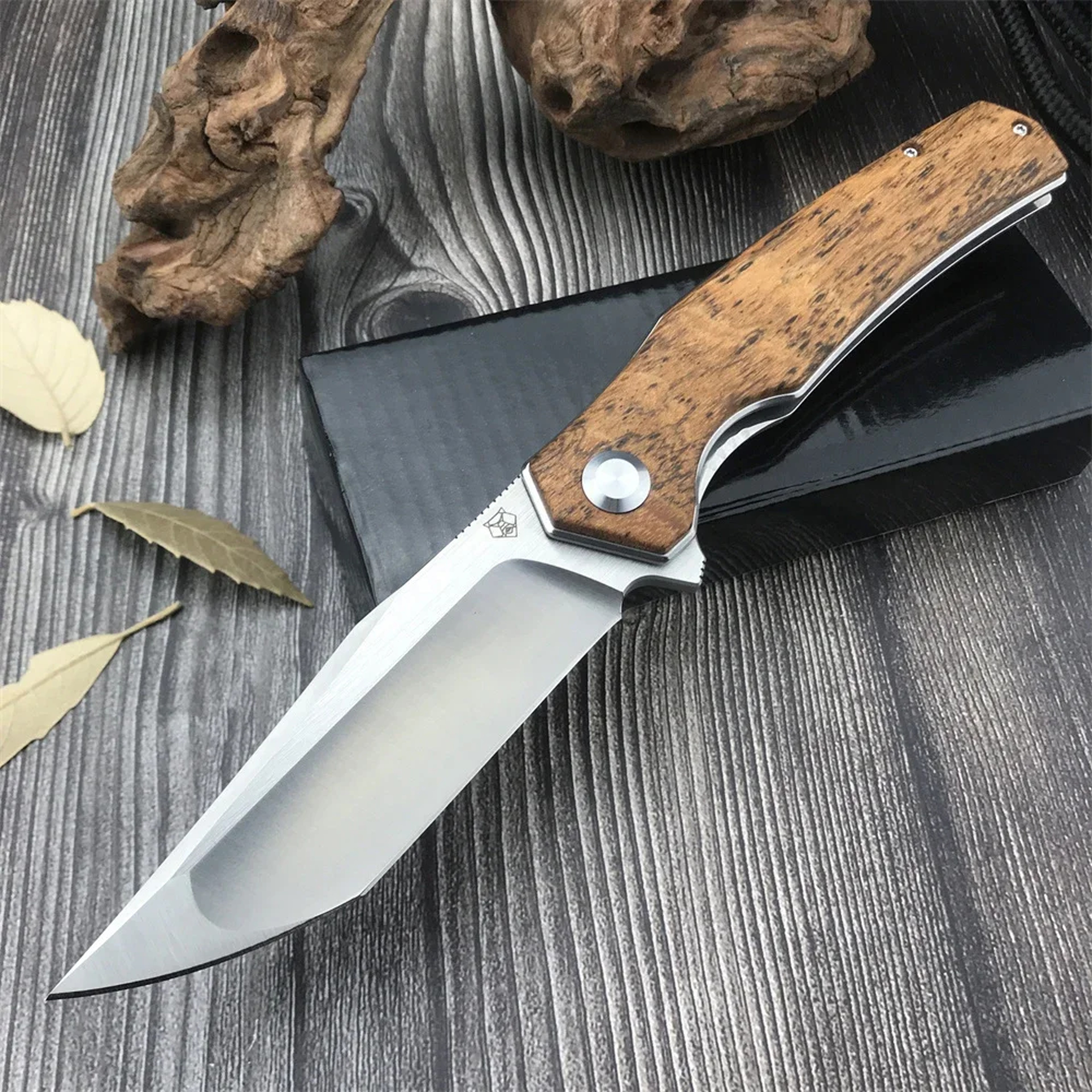 Steel Folding Pocket Knife with Sandalwood Handle for Camping – view 1
