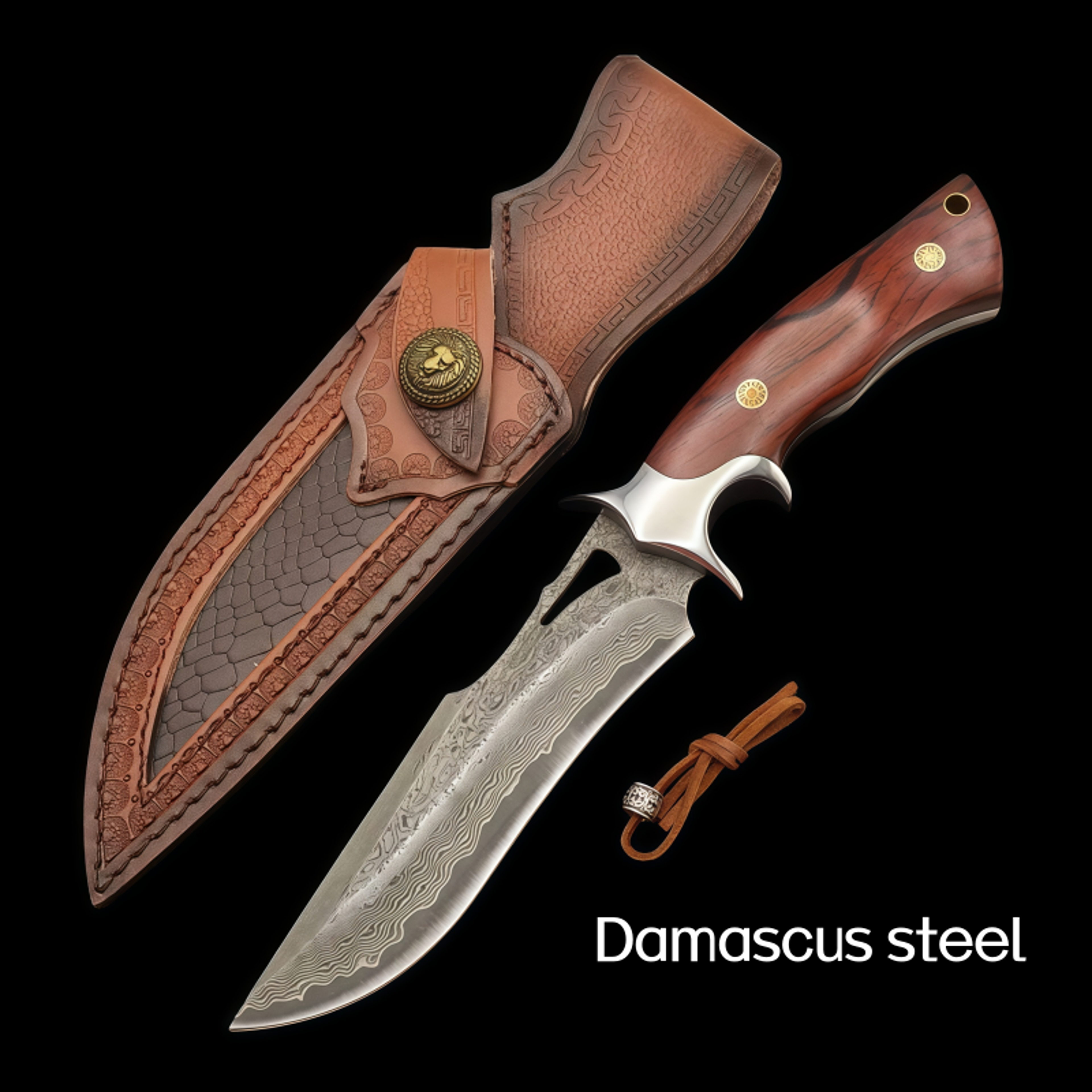 Damascus Steel Small Straight Outdoor Utility Knife for Camping and Fruit Cutting – view 7