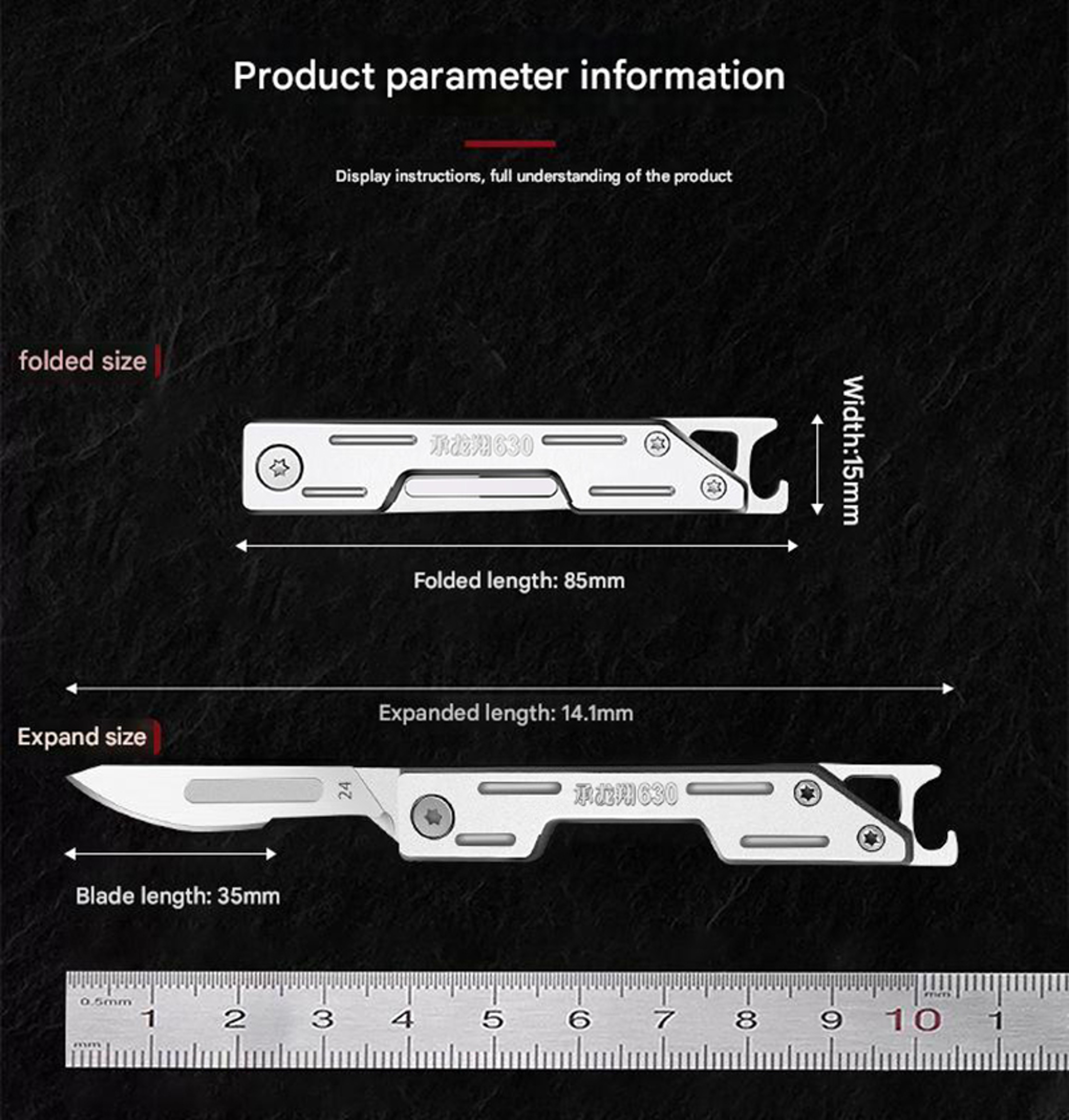 Mini Stainless Steel Folding Utility Knife With Bottle Opener 2