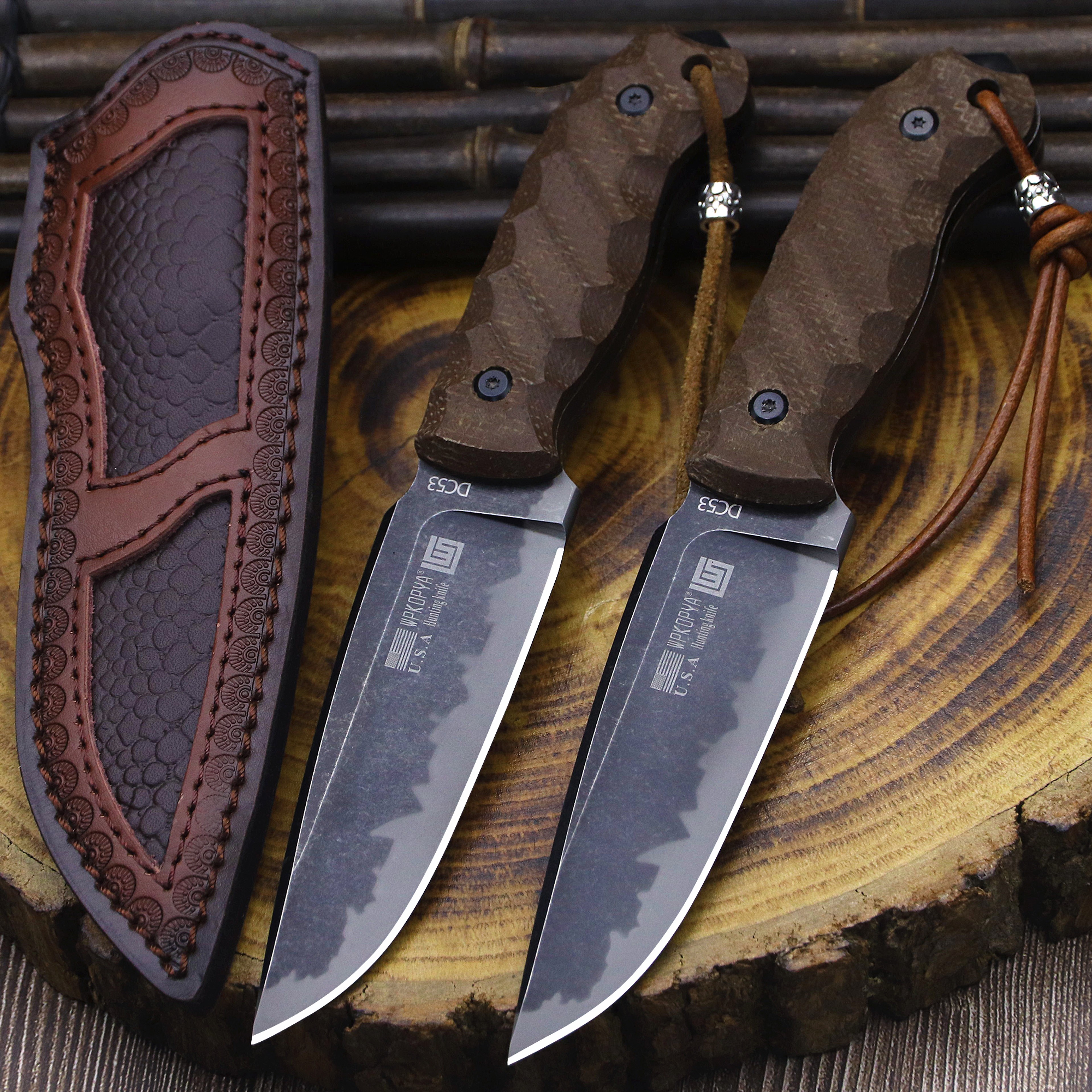 Fixed Blade Hunting Knife with Linen Handle for Outdoor Survival & Camping – view 2