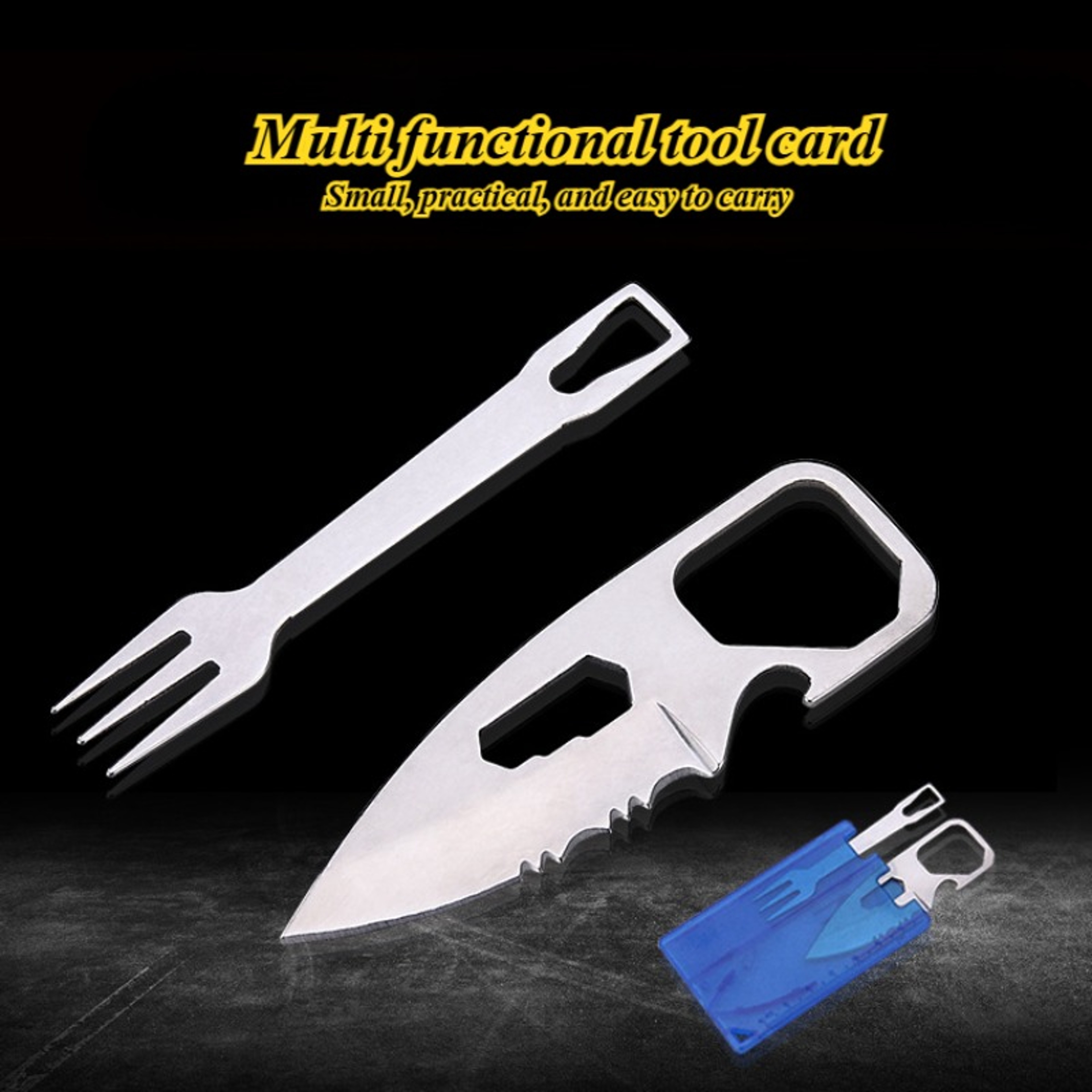 Outdoor Survival Tool Card Portable Knife & Fork Camping Gear – view 1