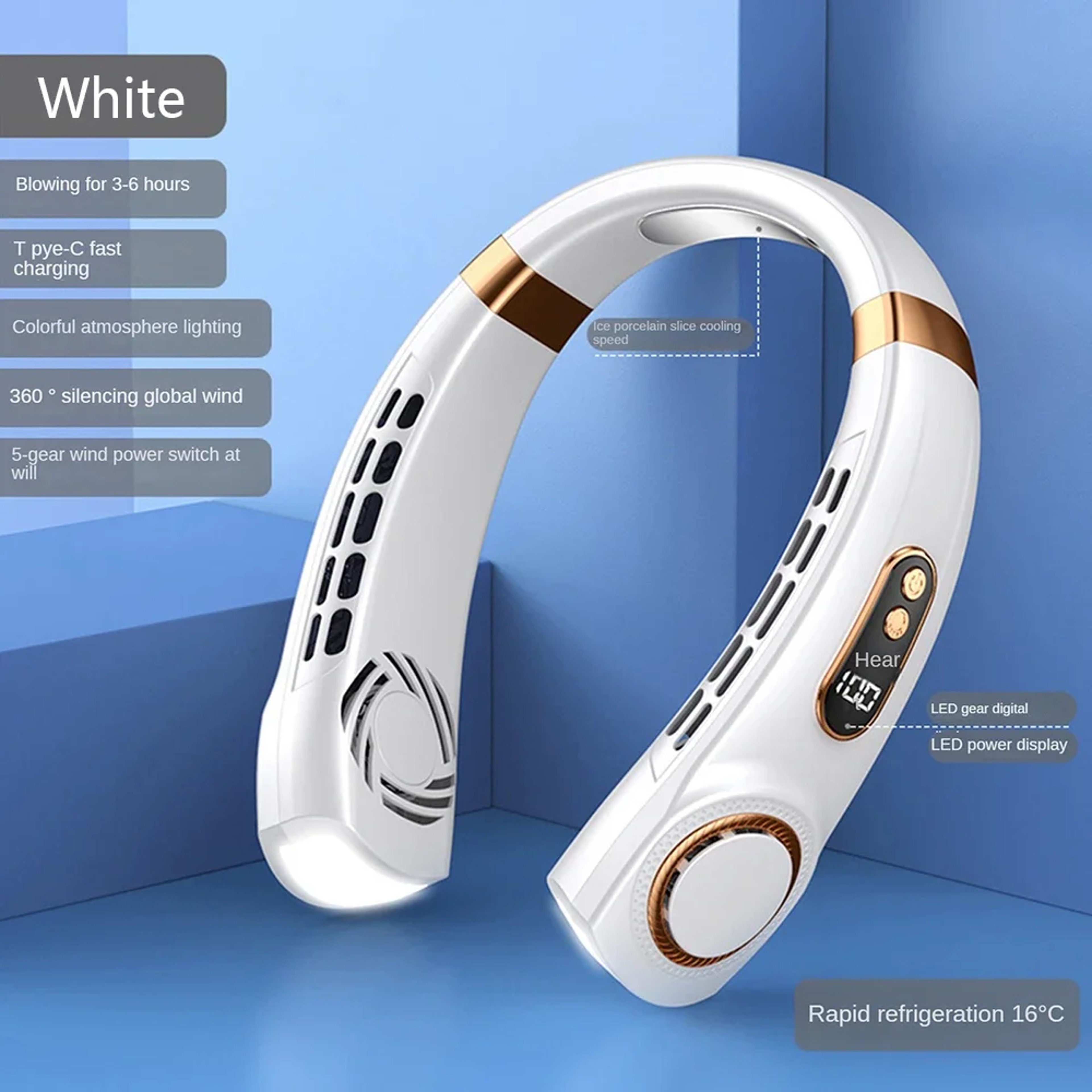 Mini Bladeless Portable Neck Fan With Digital Display Rechargeable Air Cooler For Travel  Outdoor 6