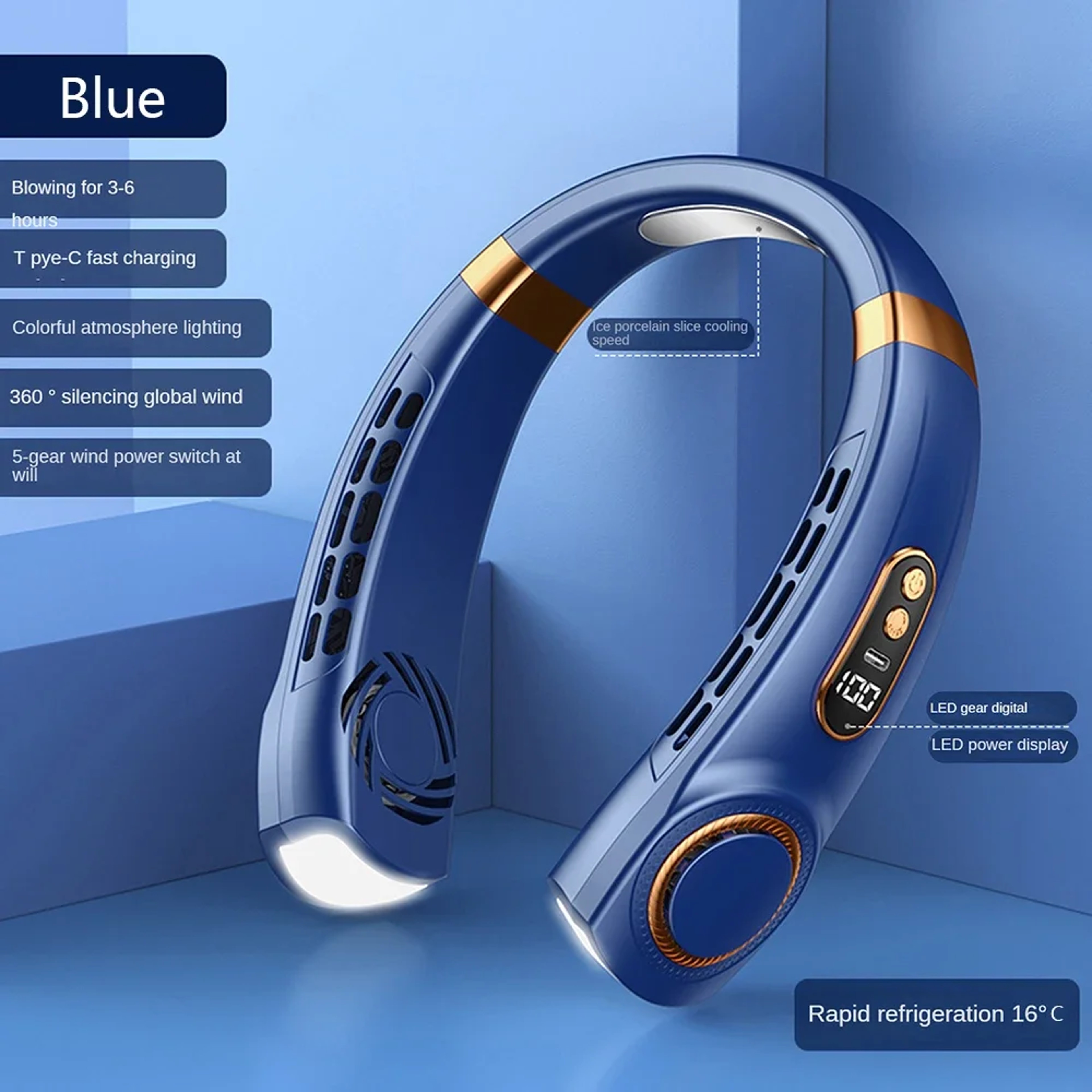 Mini Bladeless Portable Neck Fan With Digital Display Rechargeable Air Cooler For Travel  Outdoor 7