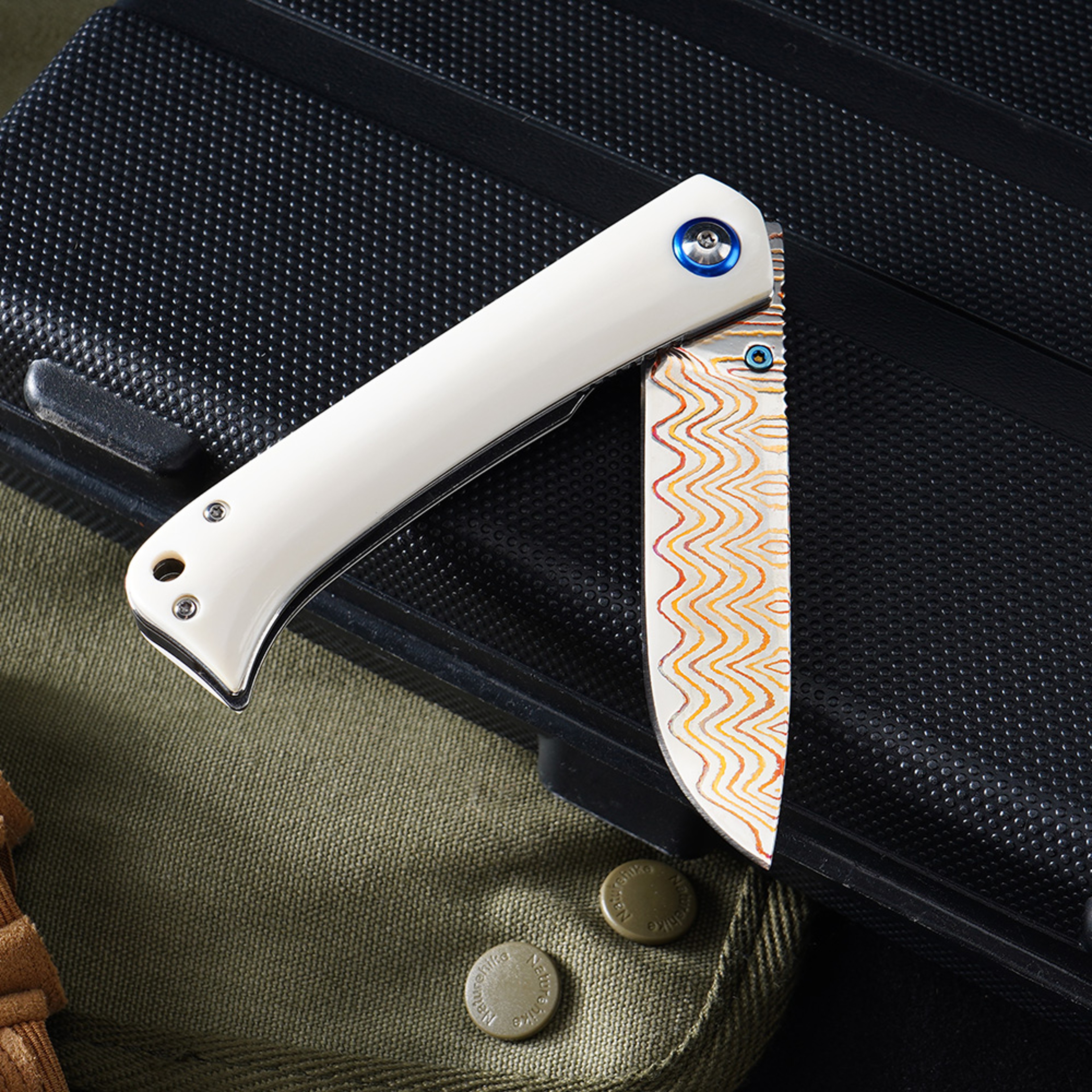 Premium Damascus Folding Knife with Cow Bone Handle Outdoor & Camping Pocket Knife – view 2