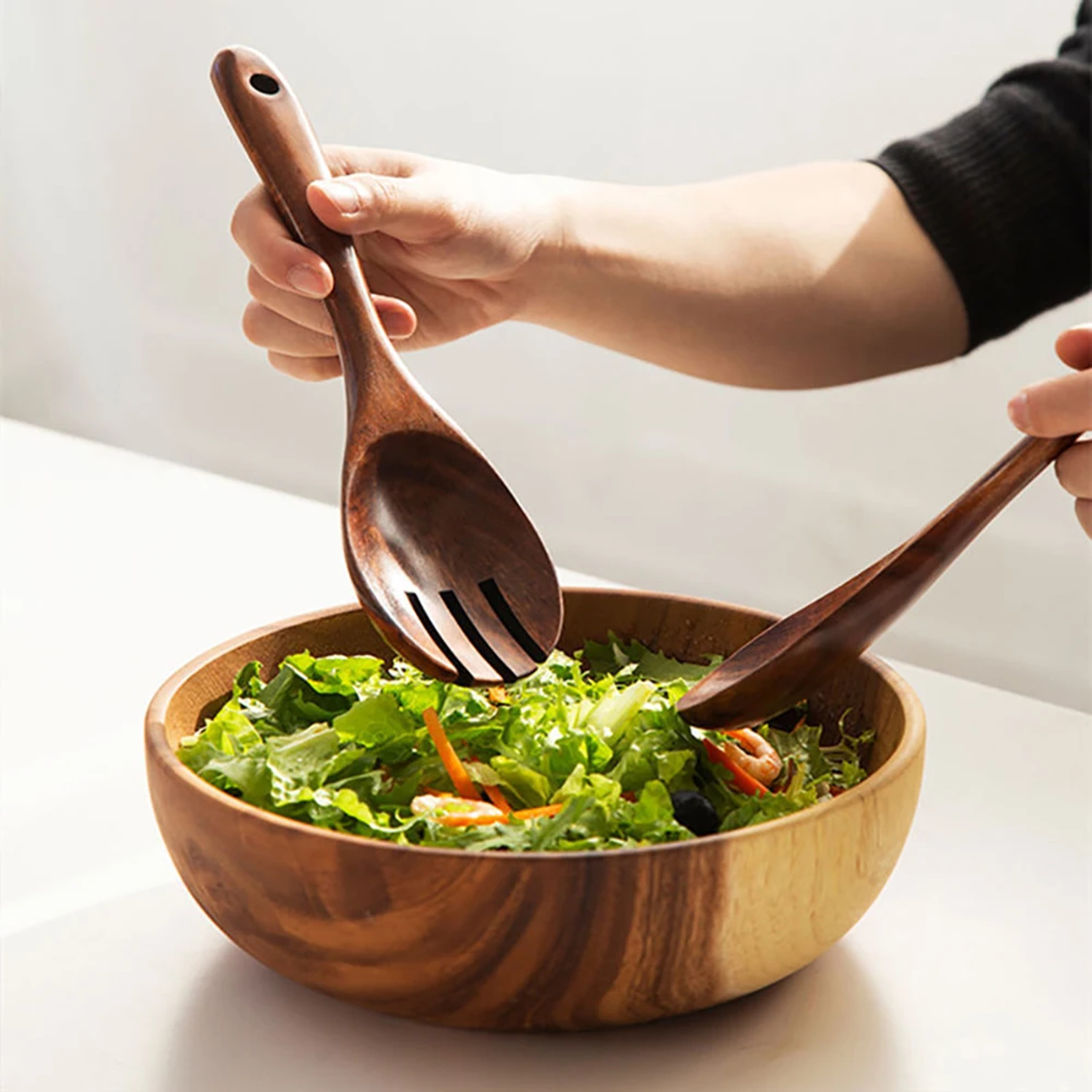 Premium Long Handle Wooden Cooking  Serving Spoon Set Natural Kitchen Utensils For Soup Salad  Ever 4