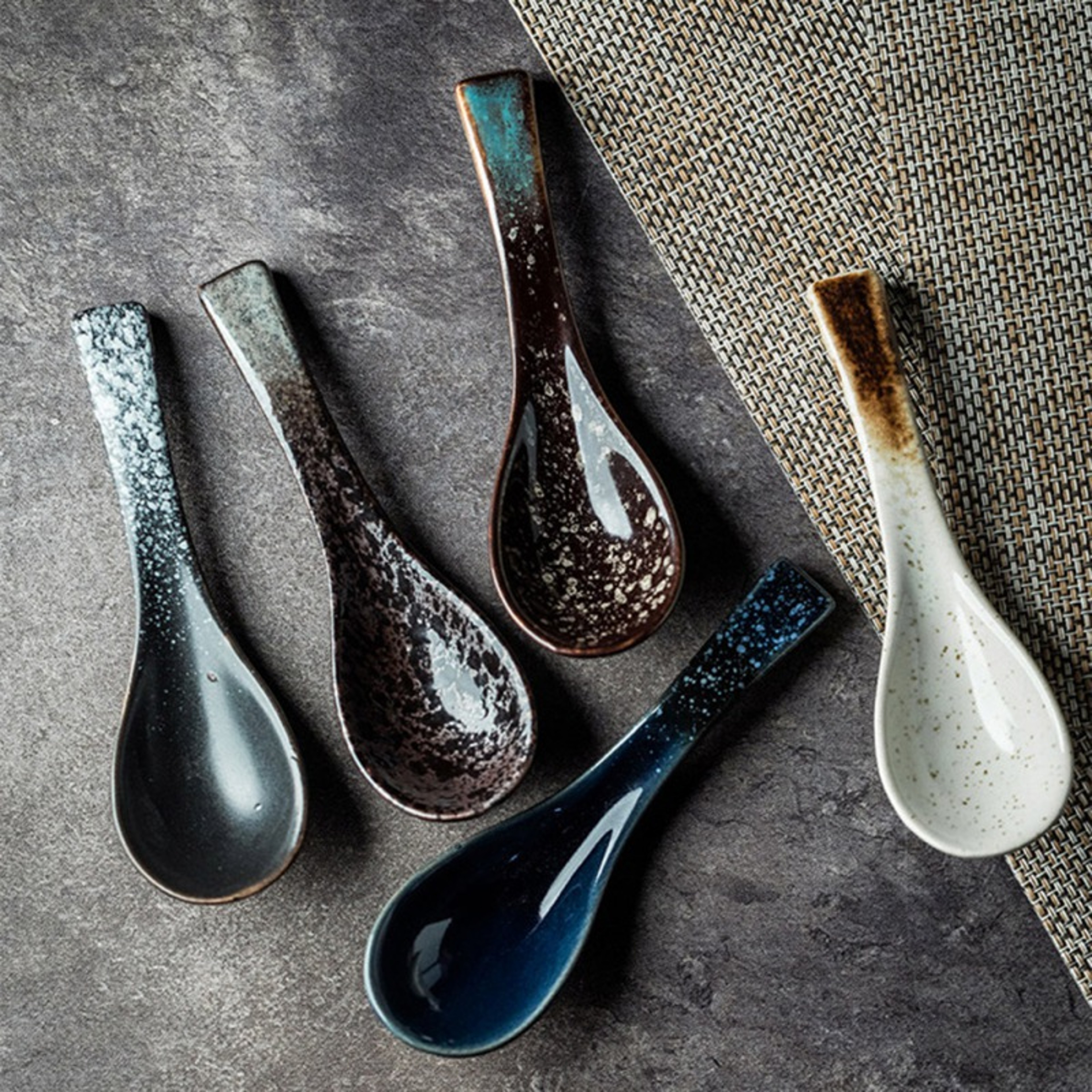 Retro Ceramic Soup  Rice Spoon Elegant Kitchen Serving Utensil 5