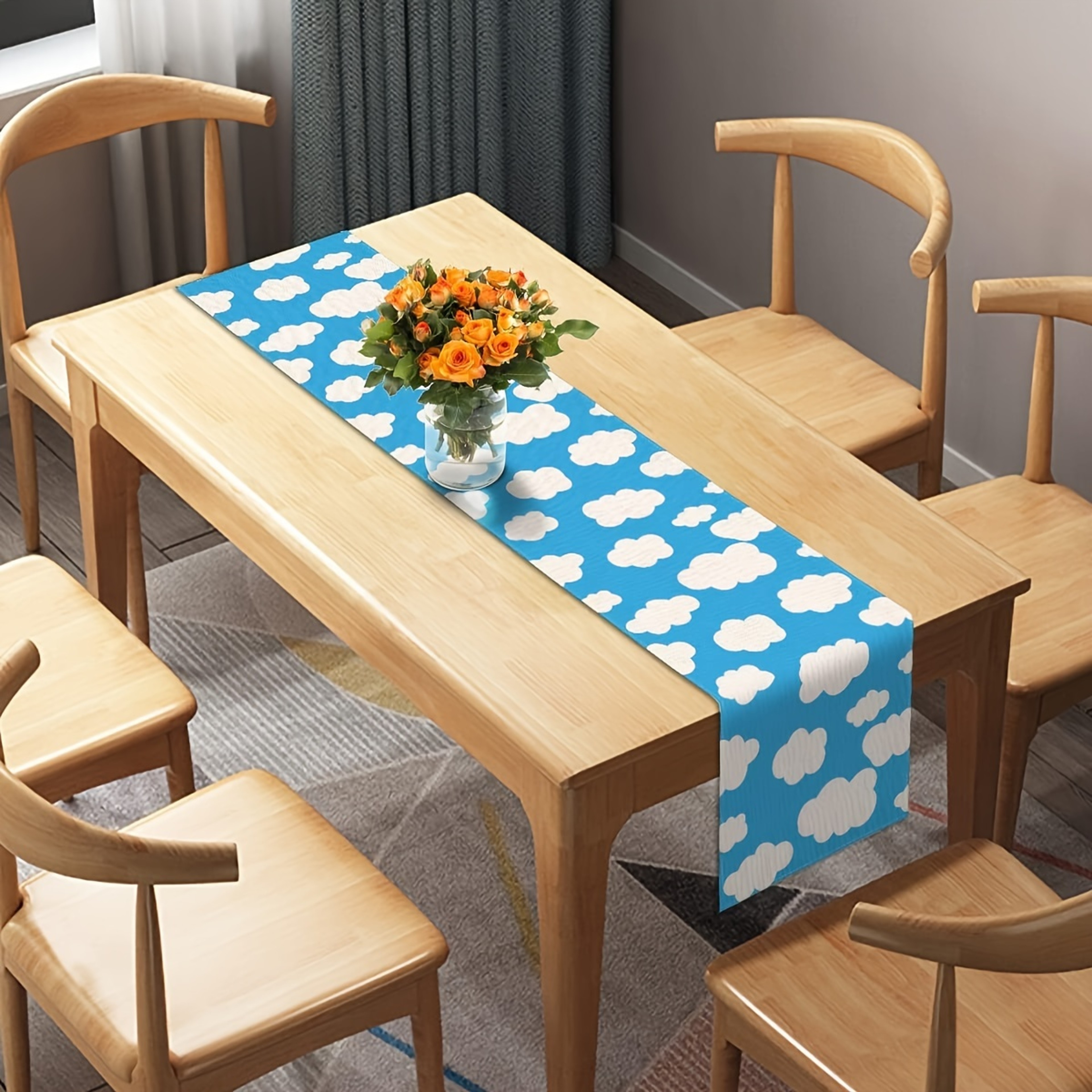 Elegant Blue Sky & White Cloud Table Runner for Home & Wedding Decor – view 4